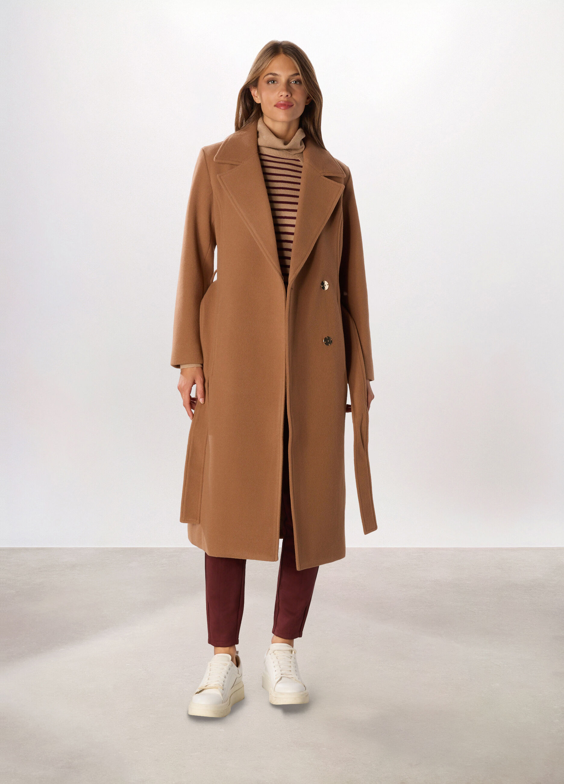 Cappotto lungo con collo revers donna_0