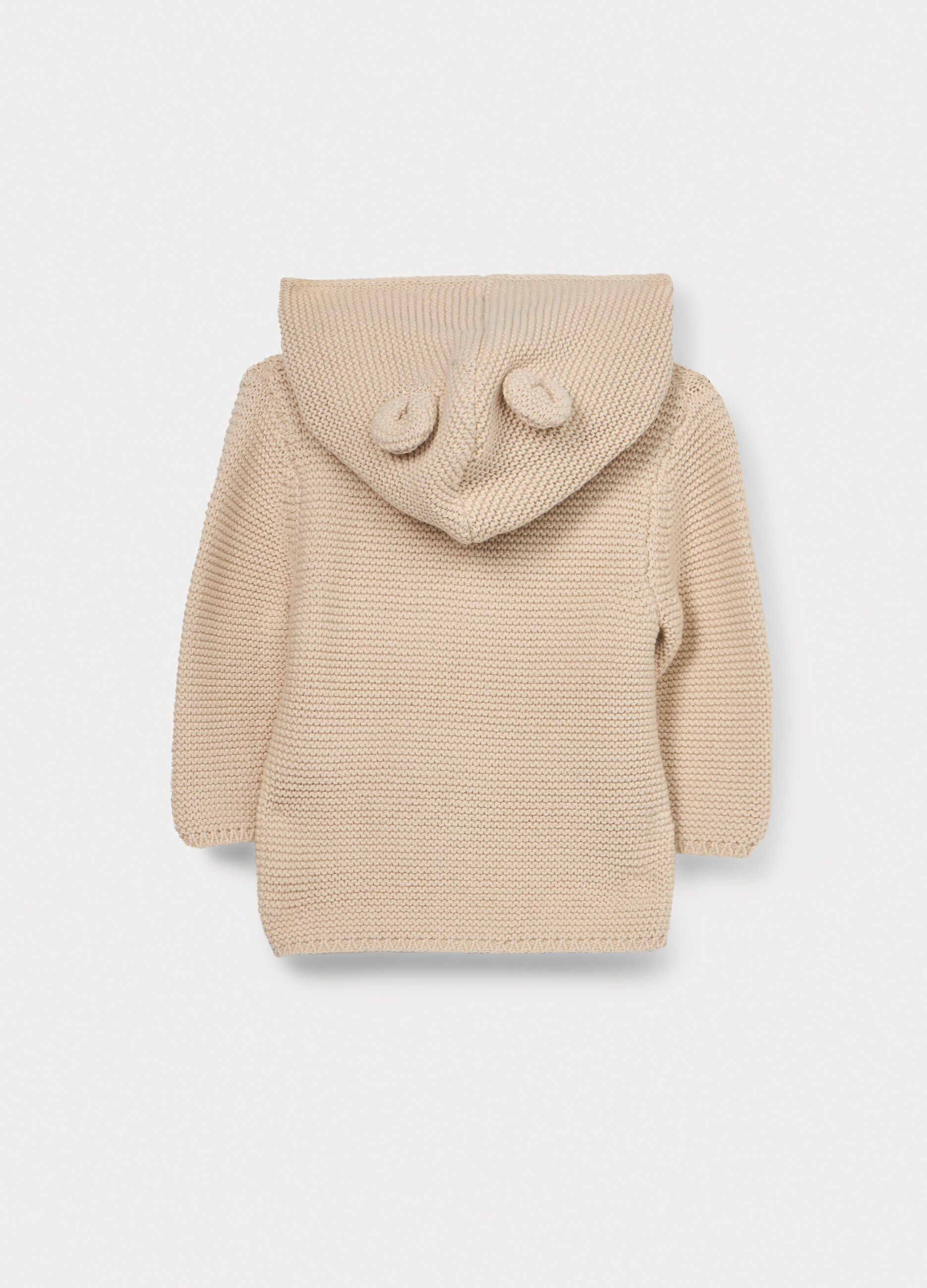 Cardigan in maglia rasata con cappuccio neonato_1