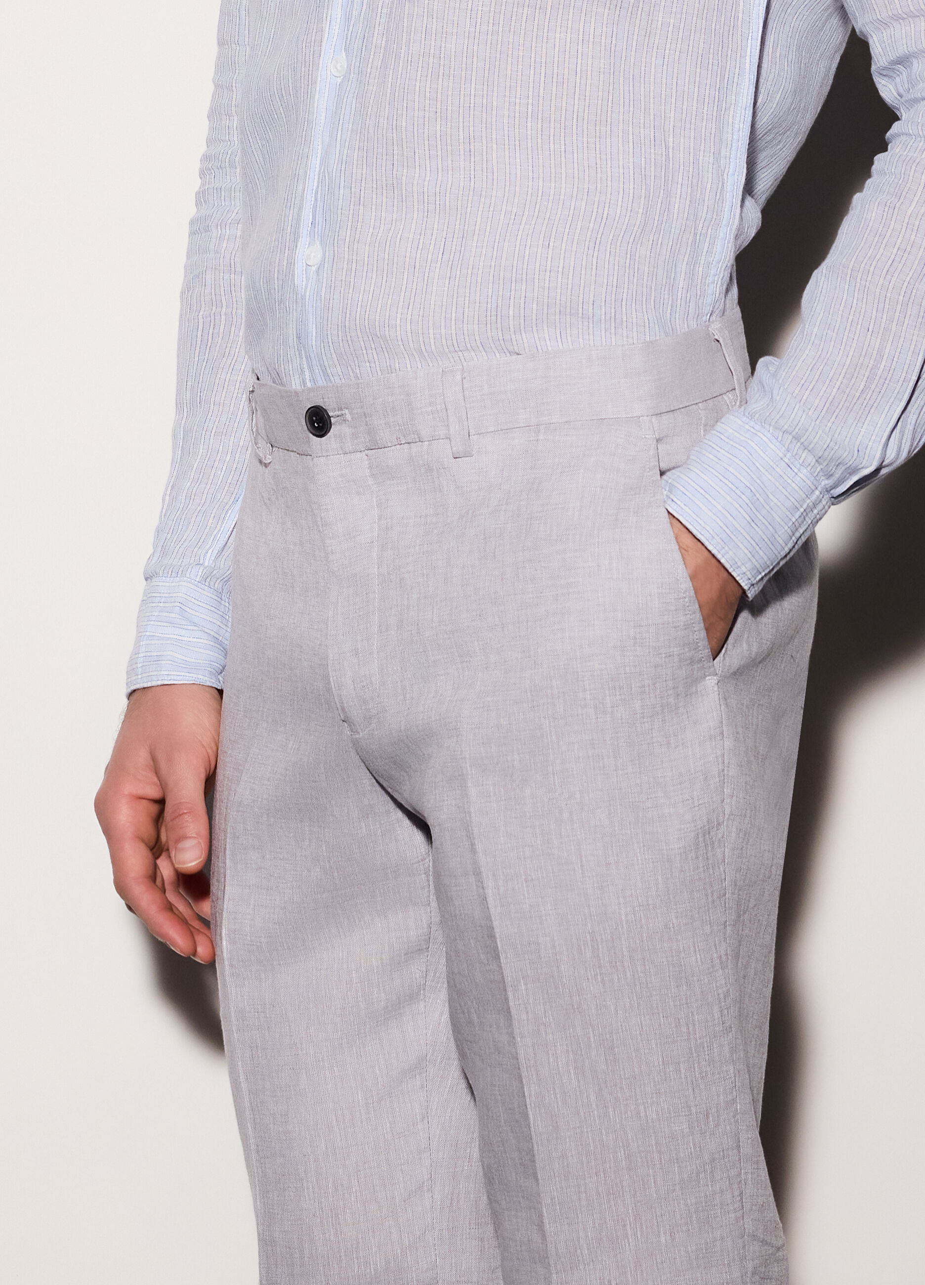 Pantaloni chino slim fit in lino uomo_2