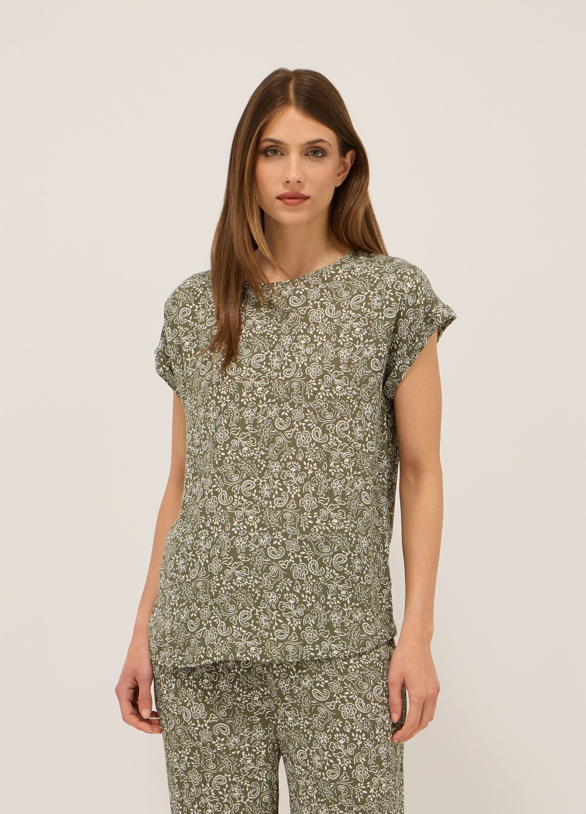 Blusa in pura viscosa con stampa donna_0