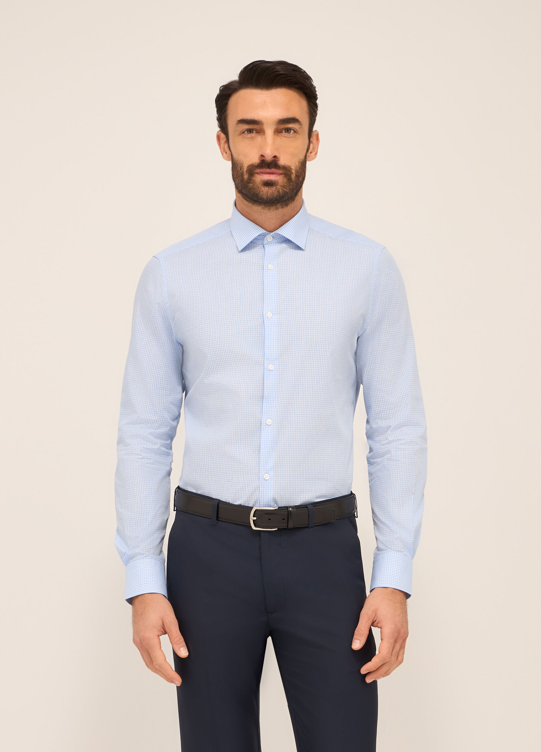 Camicia slim fit in misto cotone a quadretti uomo