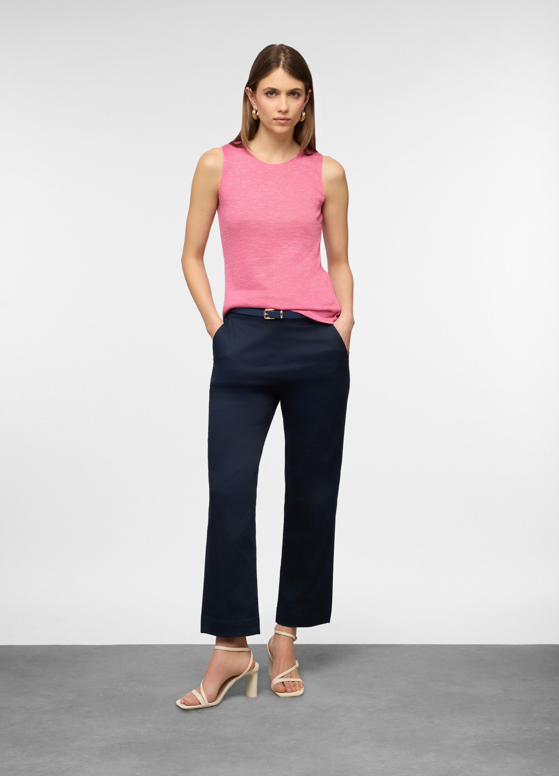 Canotta con scollo rotondo stretch in filo lurex donna_0