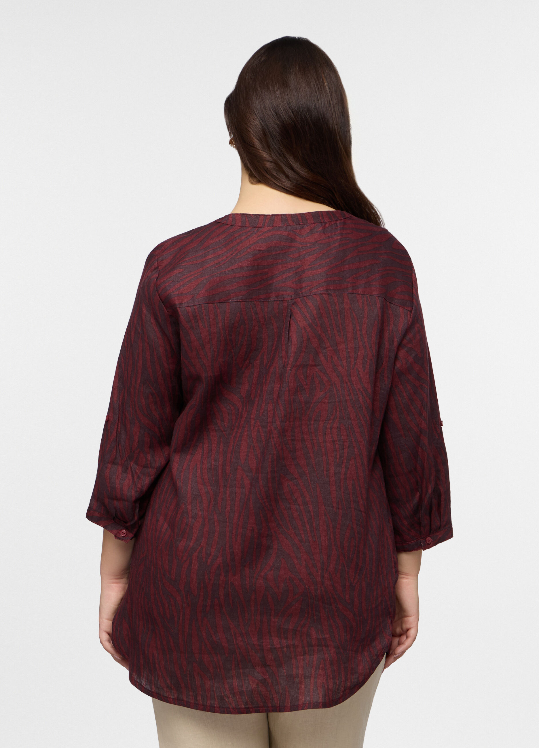 Blusa Fit Regular con scollo rotondo in puro lino donna curvy_1