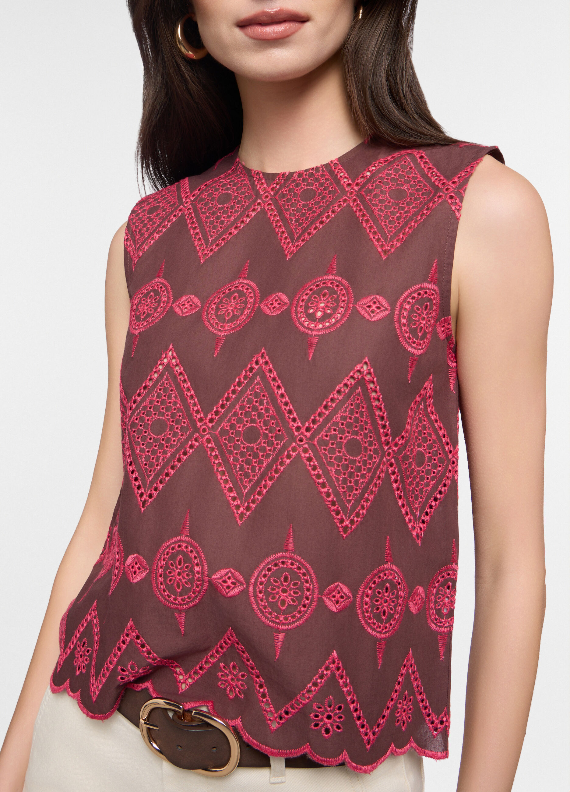 Blusa fit regular girocollo in puro cotone donna