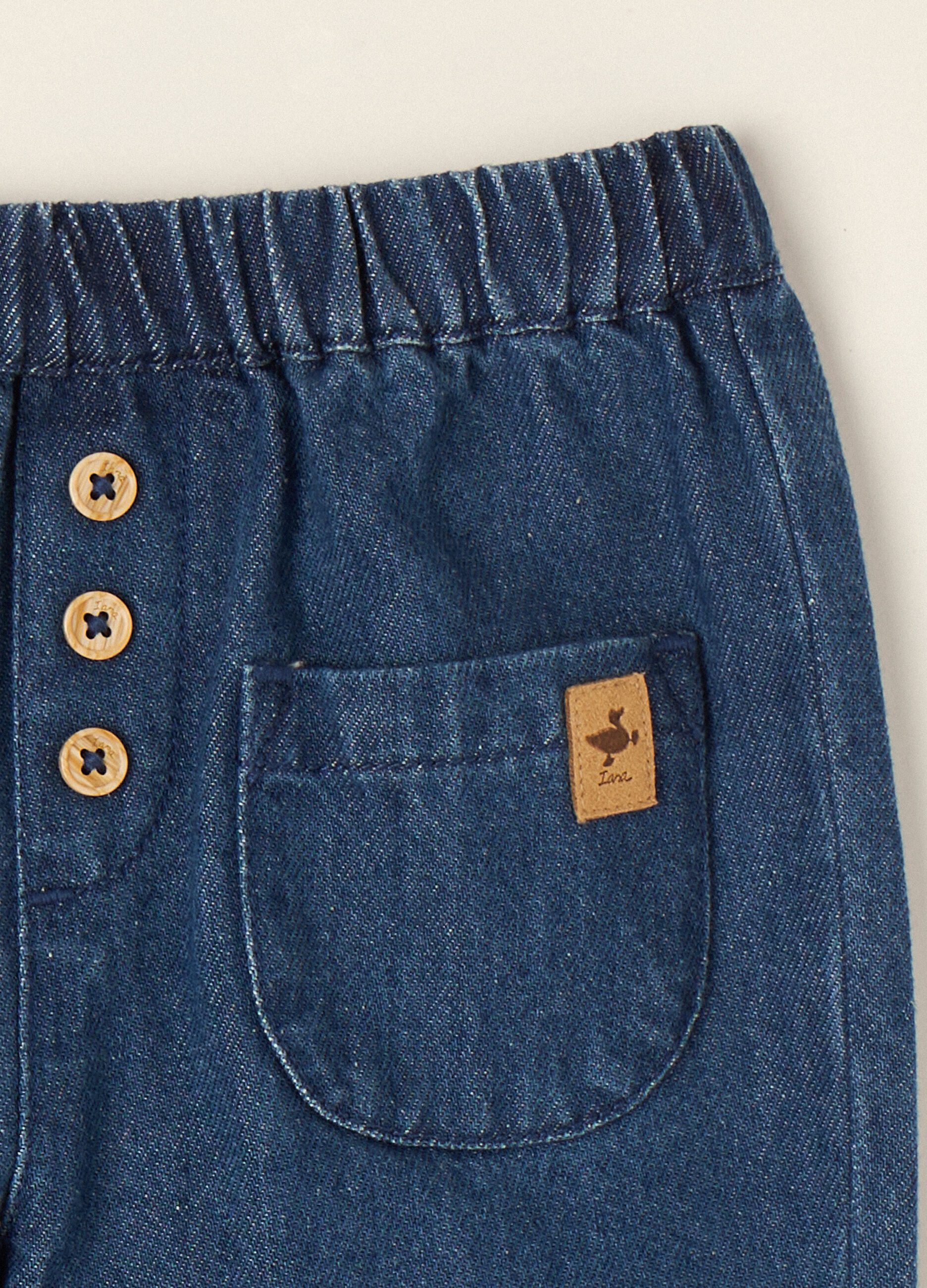 Pantaloni blu in puro cotone con vita elasticizzata_2