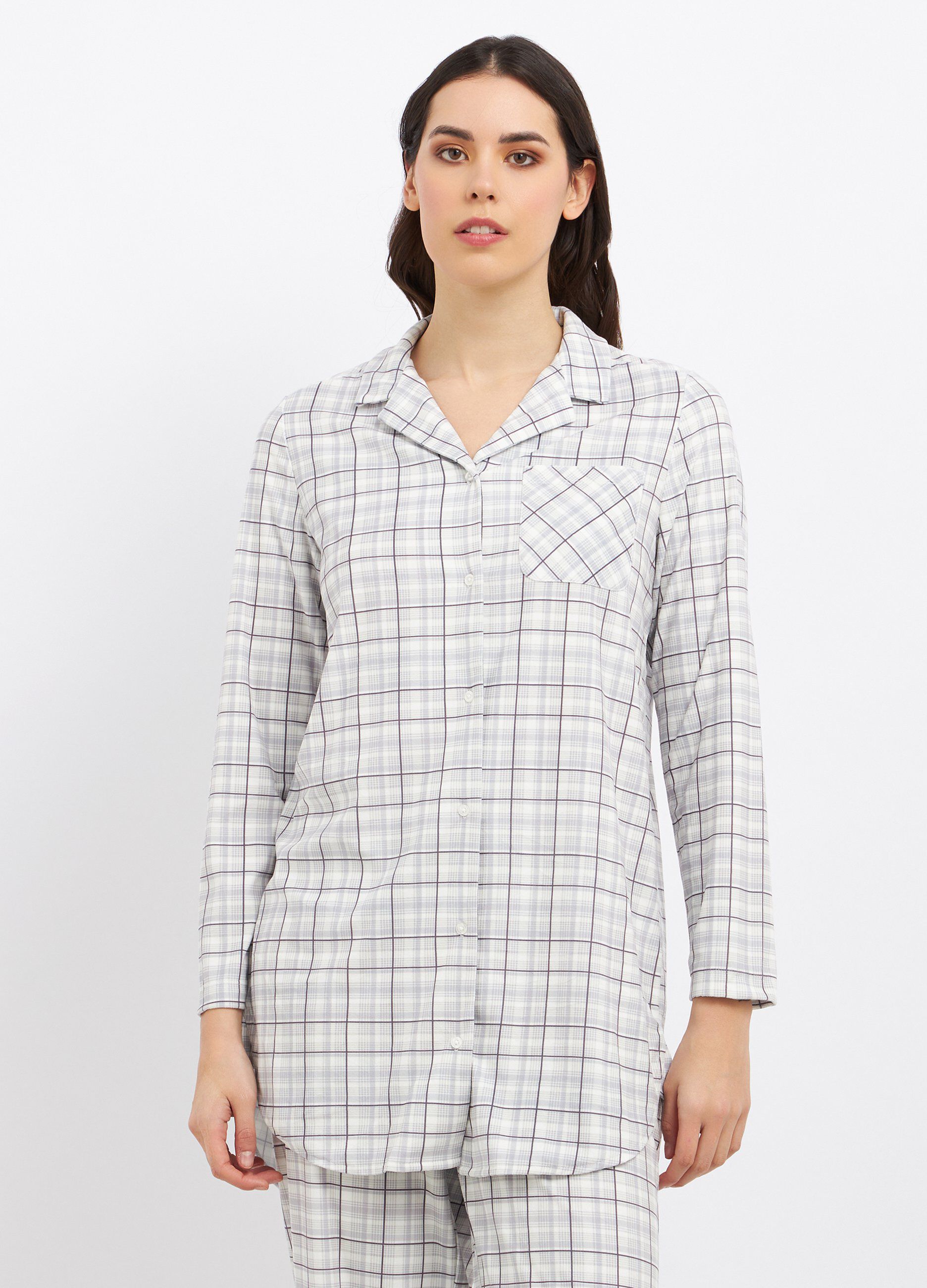 Top pigiama a maniche lunghe a quadri donna_0