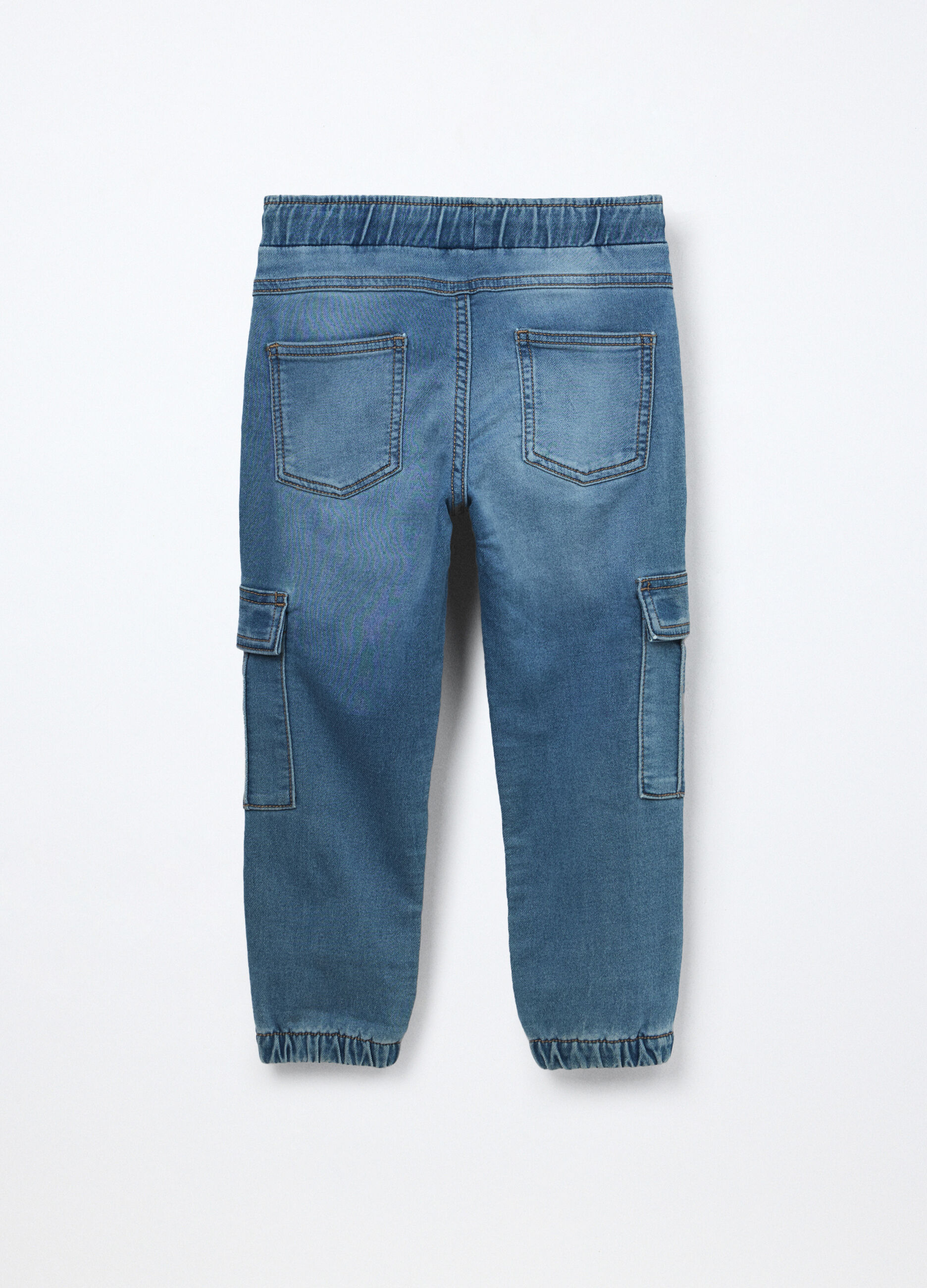 Jeans cargo pullo on in denim mercerizzato bambino_1