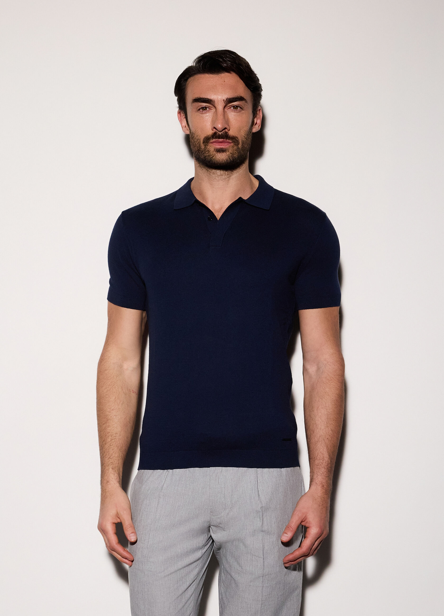 Polo a maniche corte in cotone e seta uomo