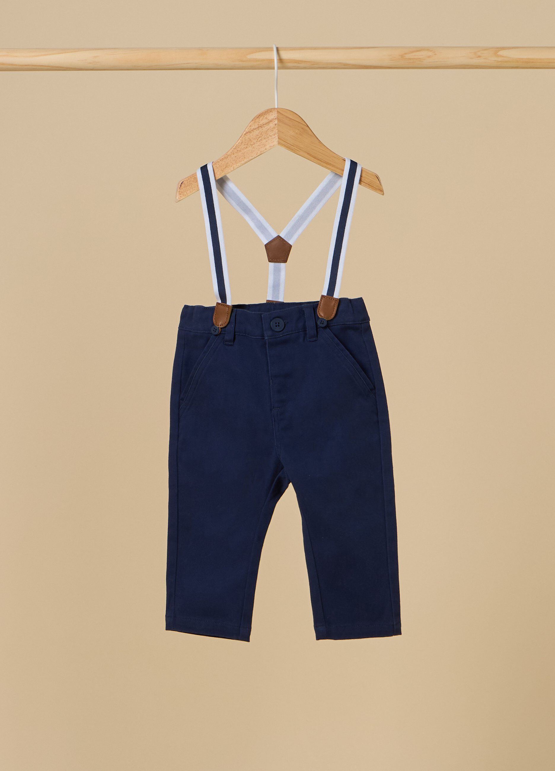 Pantaloni IANA in cotone stretch con bretelle neonato_0