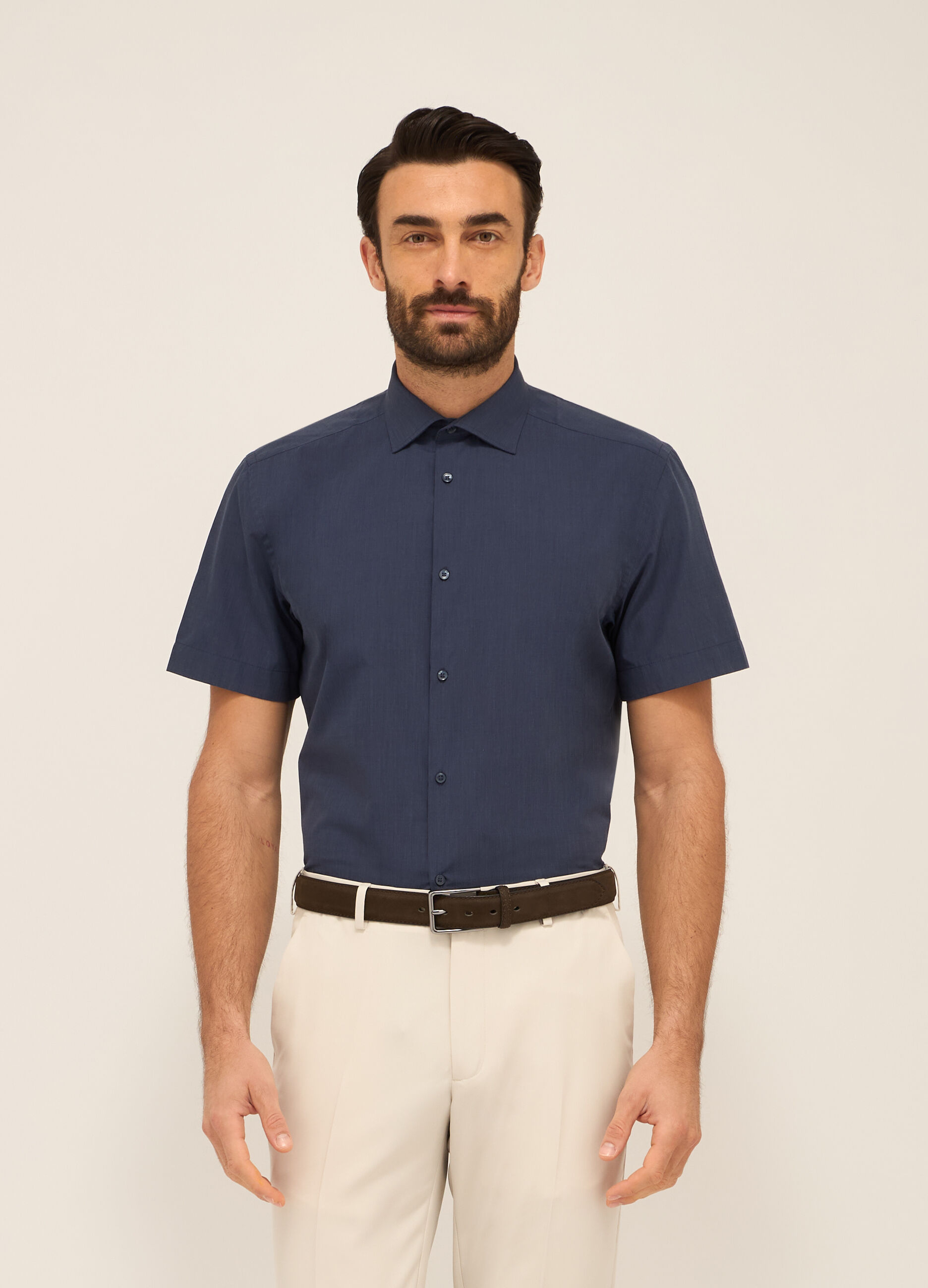 Camicia a maniche corte in misto cotone uomo