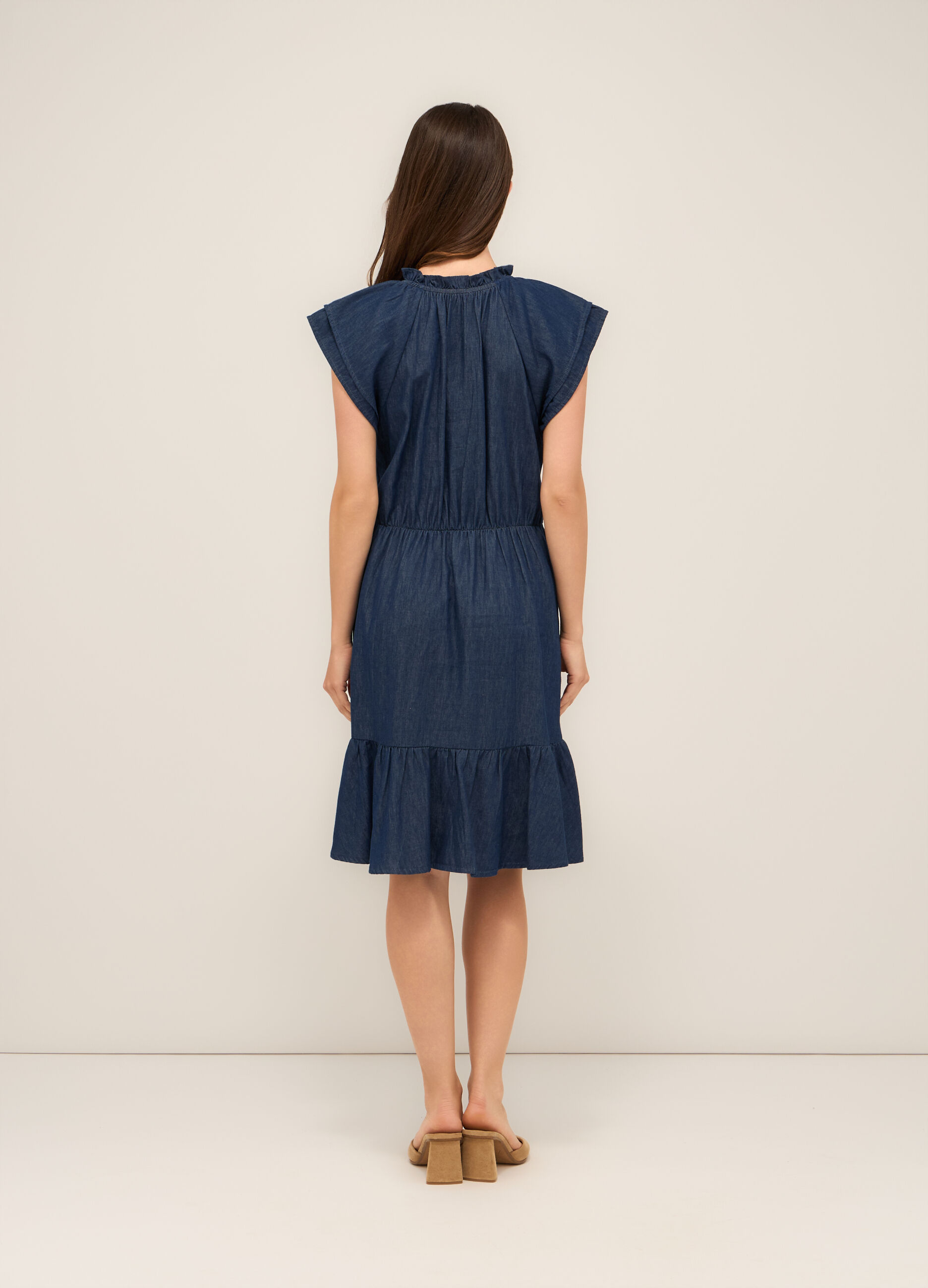 Abito corto in chambray di puro cotone donna_1