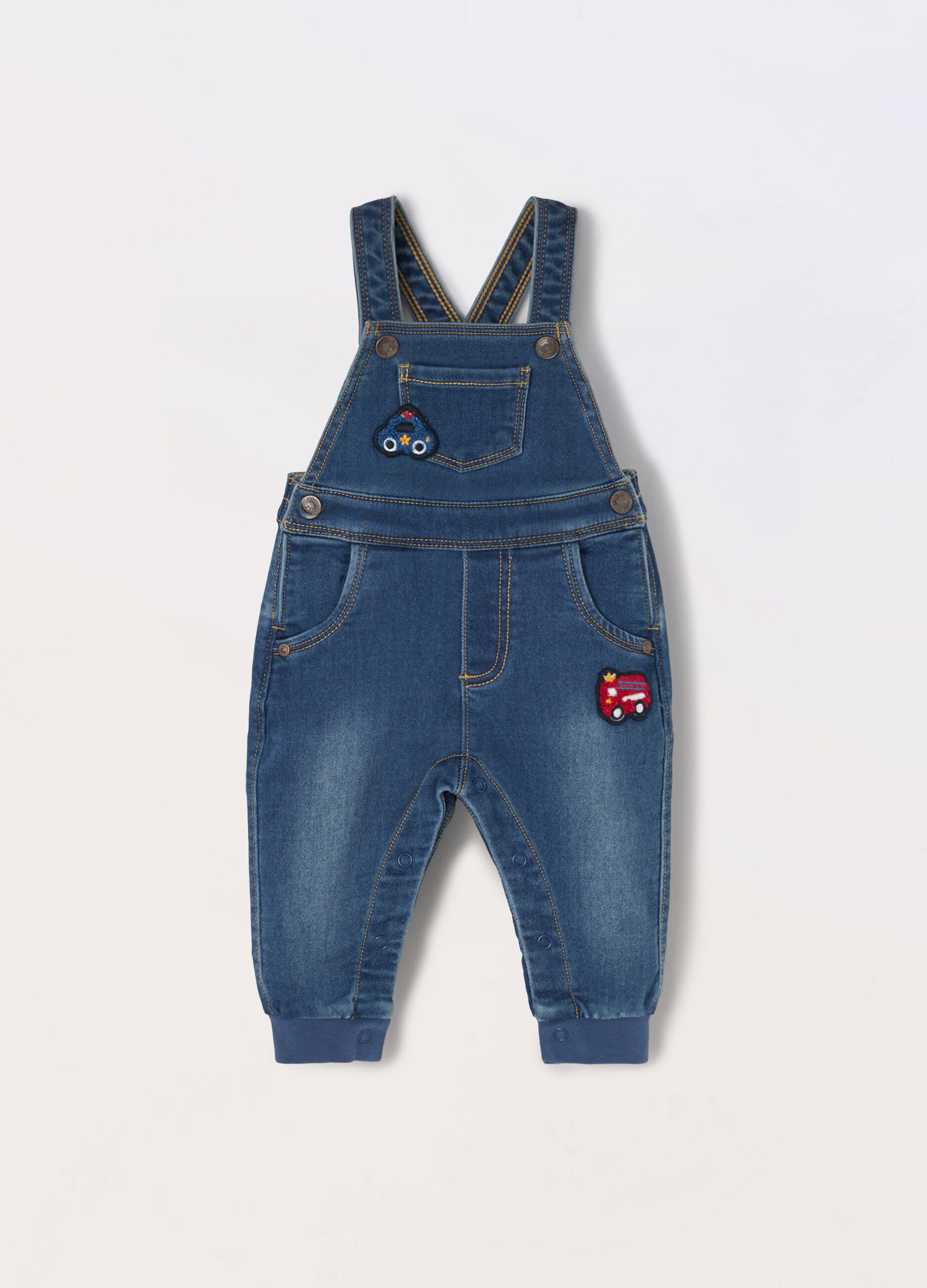 Salopette in french terry denim di misto cotone neonato_0