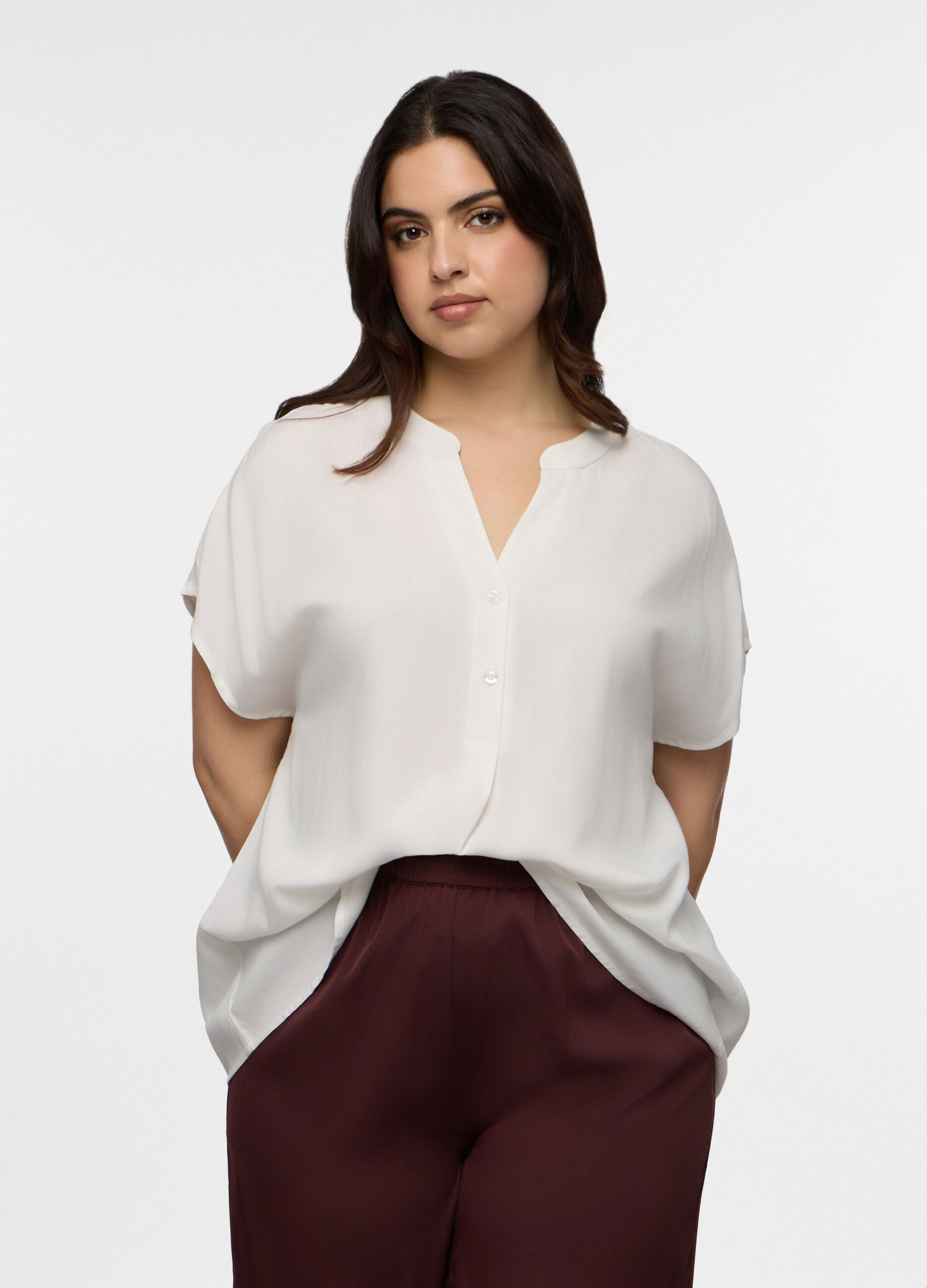 Blusa Fit Regular con scollo a V in pura viscosa donna curvy_0