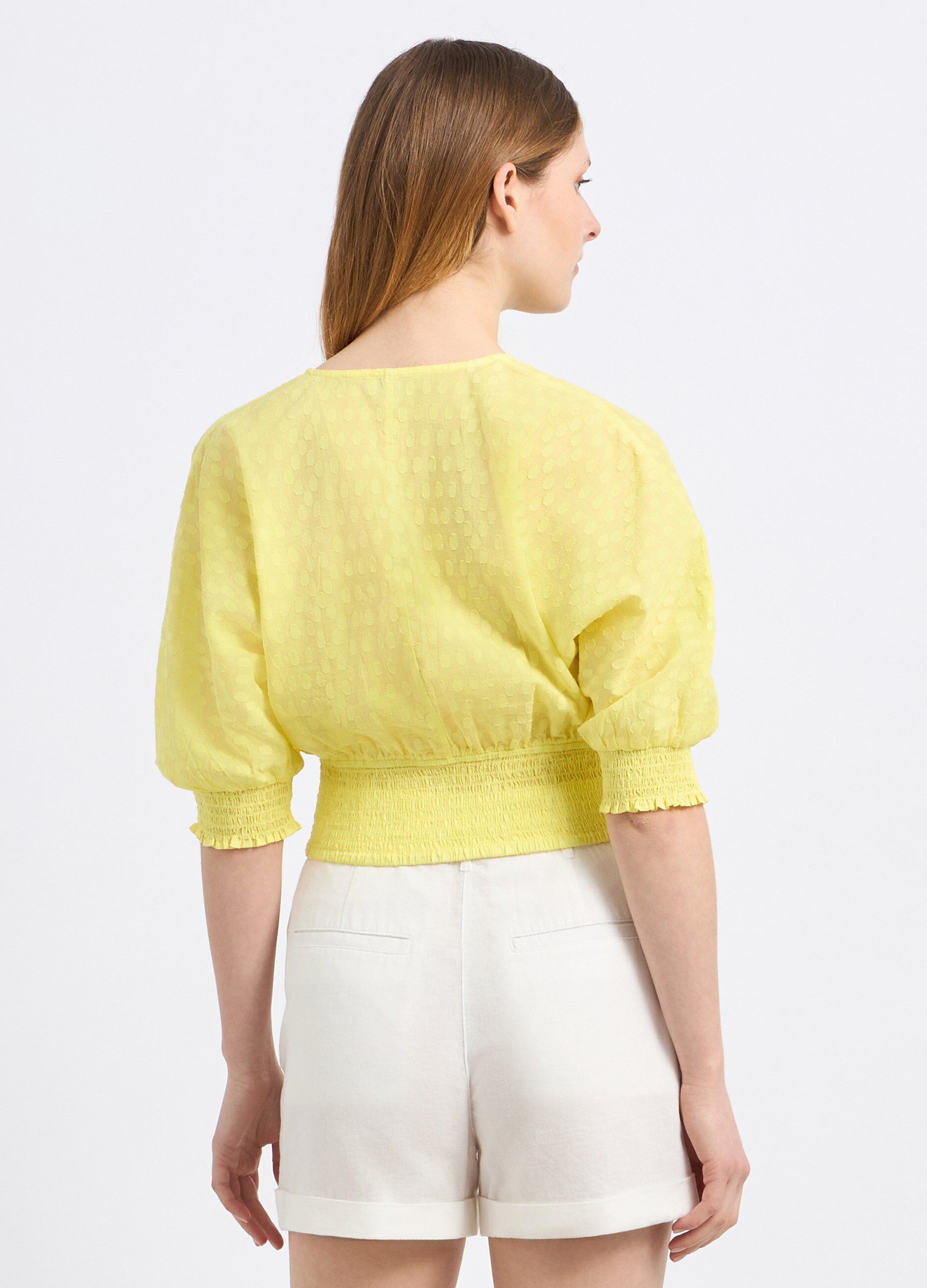 Blusa cropped in puro cotone con lavorazione jacquard donna_1