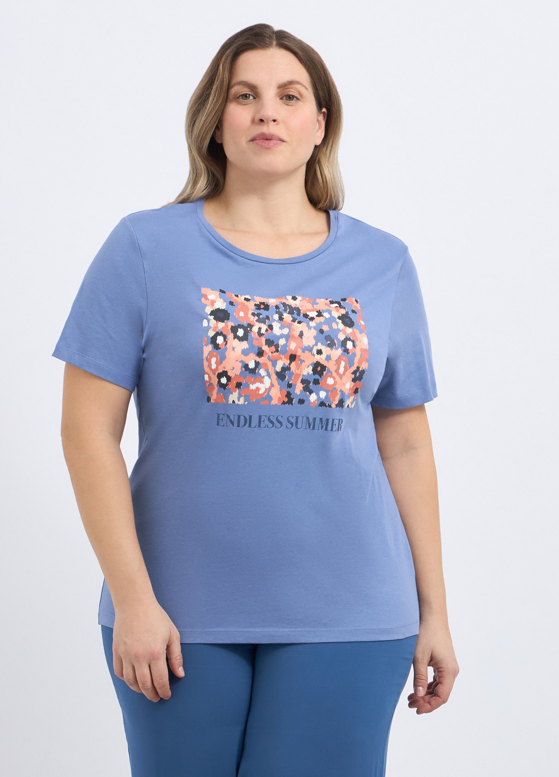 T-shirt in puro cotone con stampa foil donna curvy_0