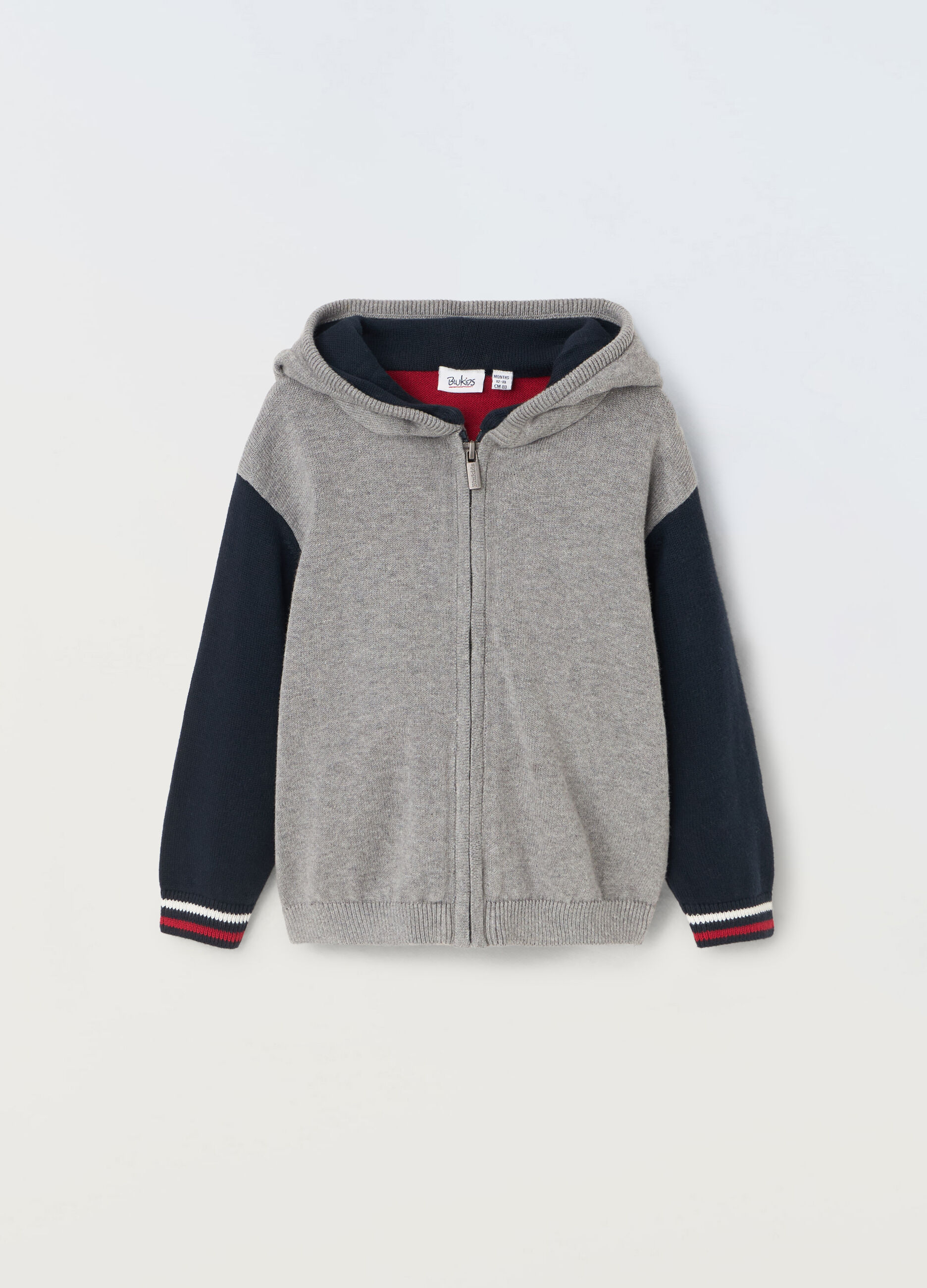 Cardigan tricot in puro cotone con cappuccio neonato_0