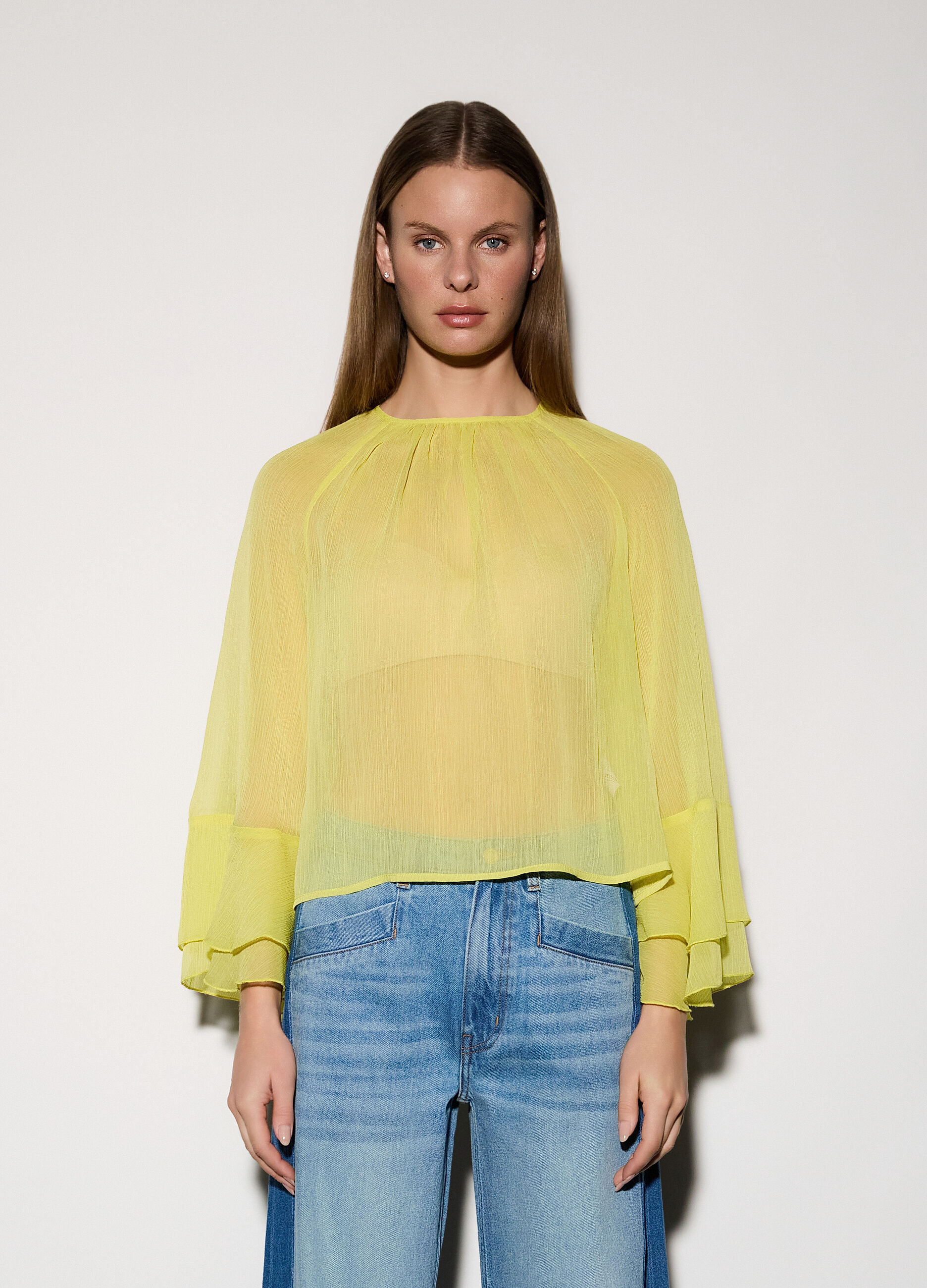 Blusa girocollo in chiffon donna_1