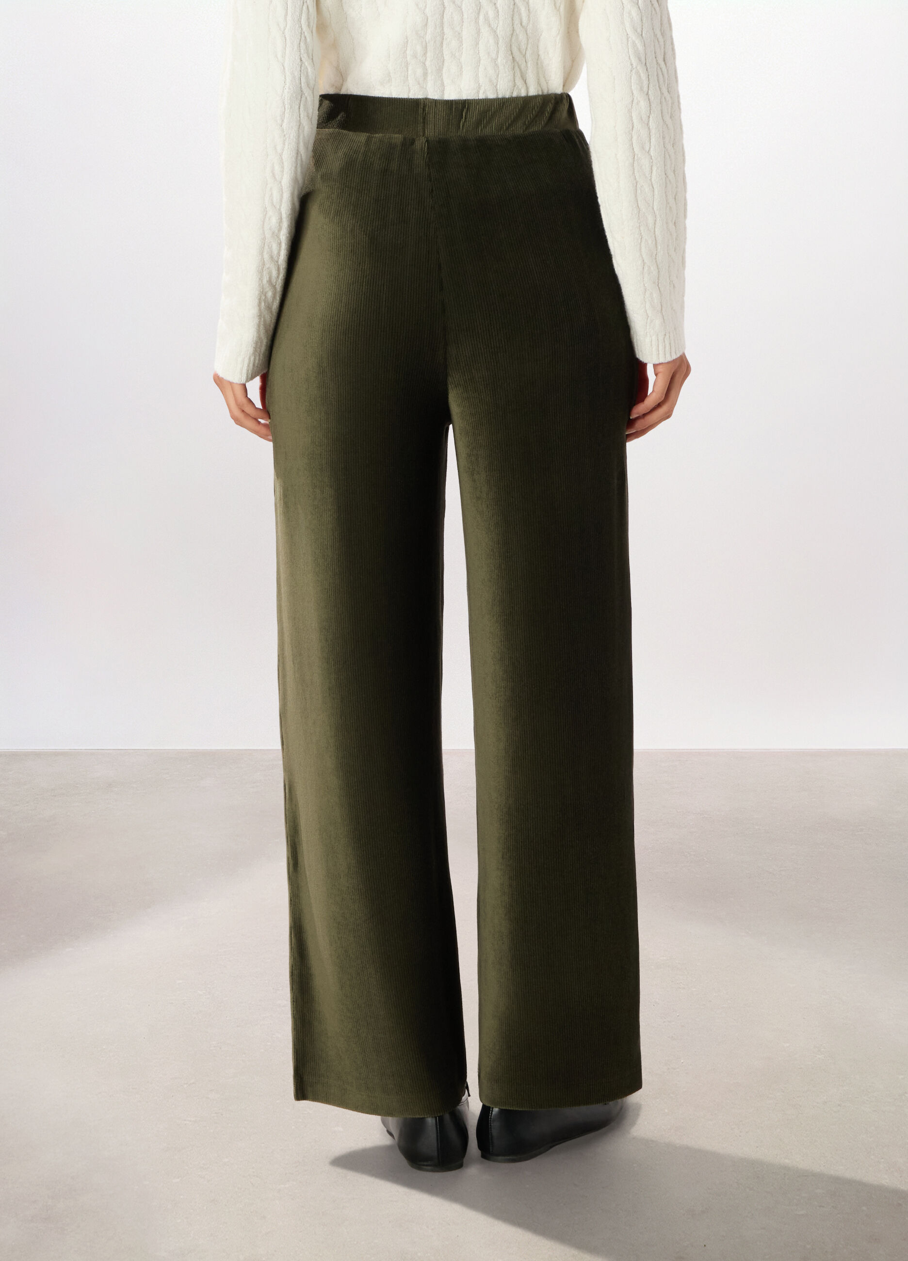 Pantaloni wide leg in costina di velluto donna_1