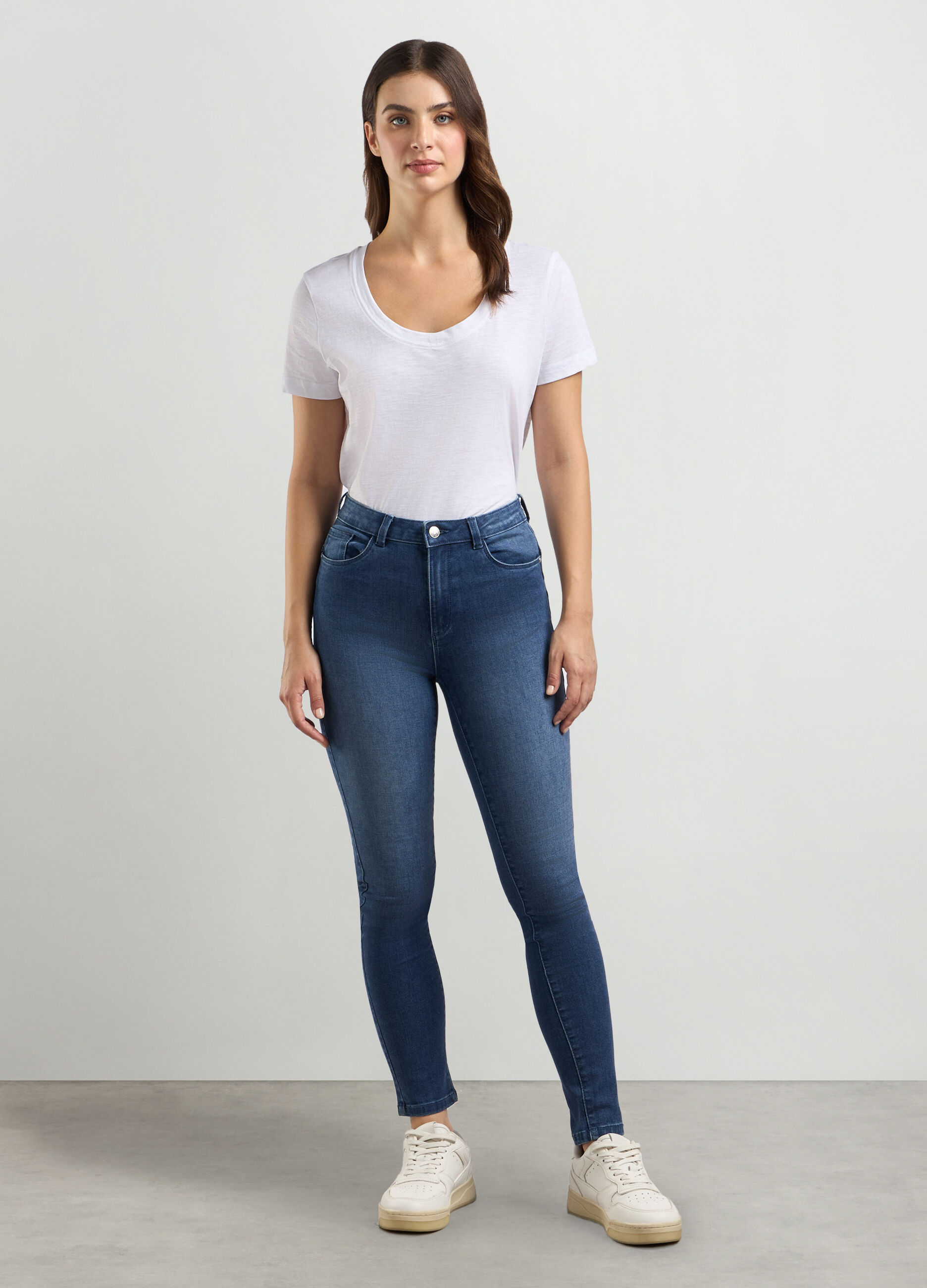 Treggings in denim di misto cotone stretch donna_0