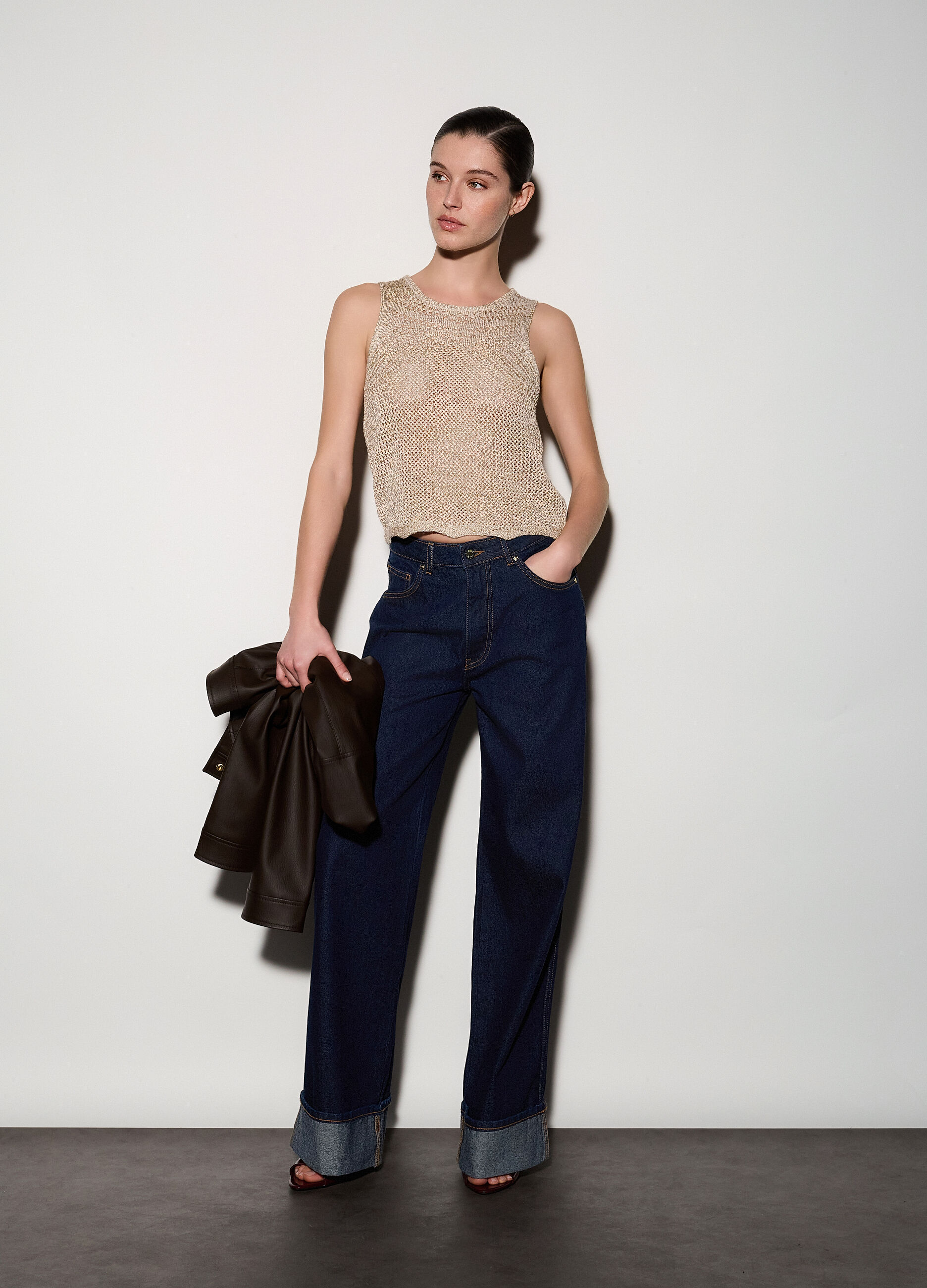 Top girocollo in maglia donna_0