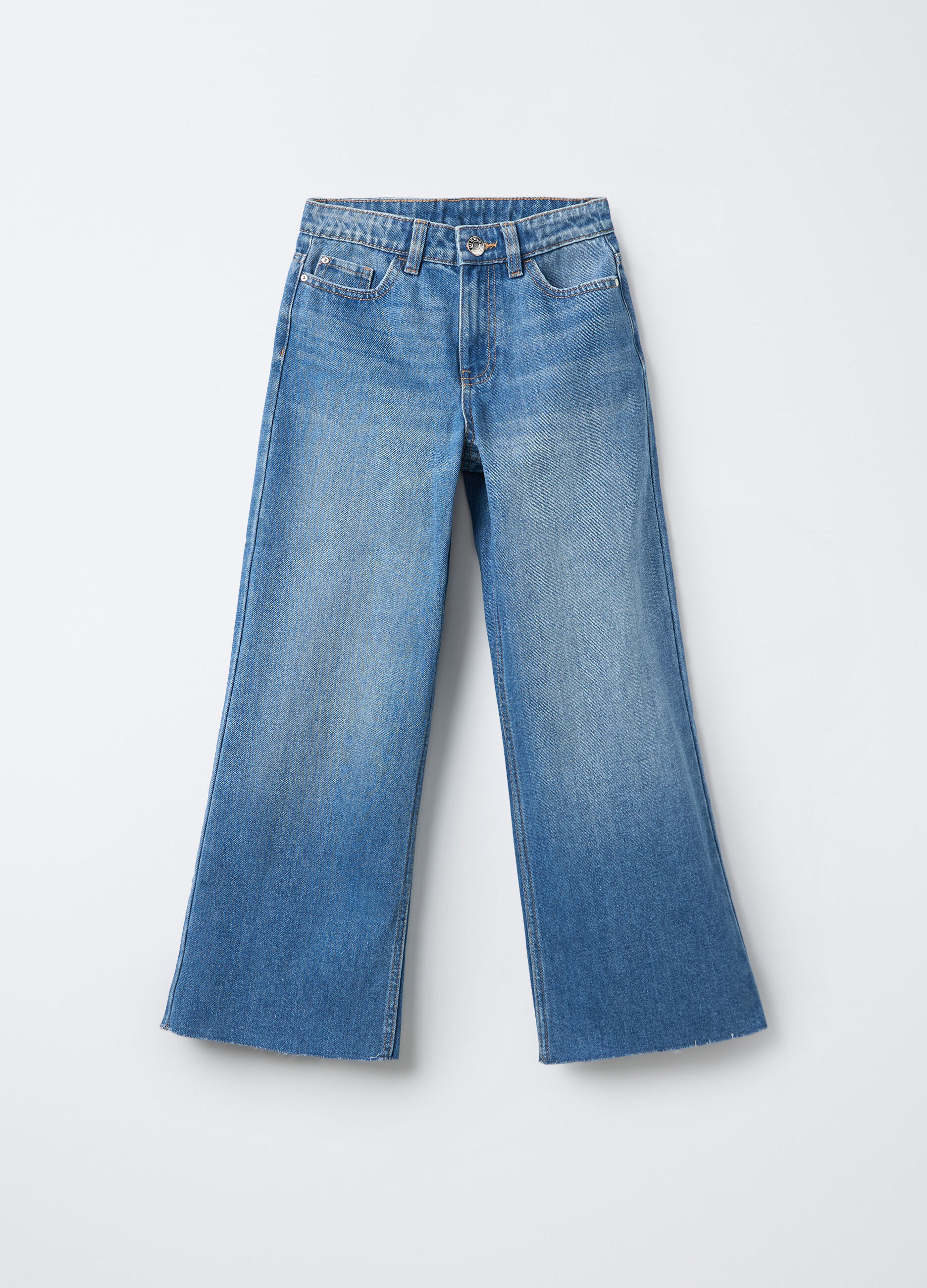Pantaloni in denim misto cotone Wide Leg ragazza_0