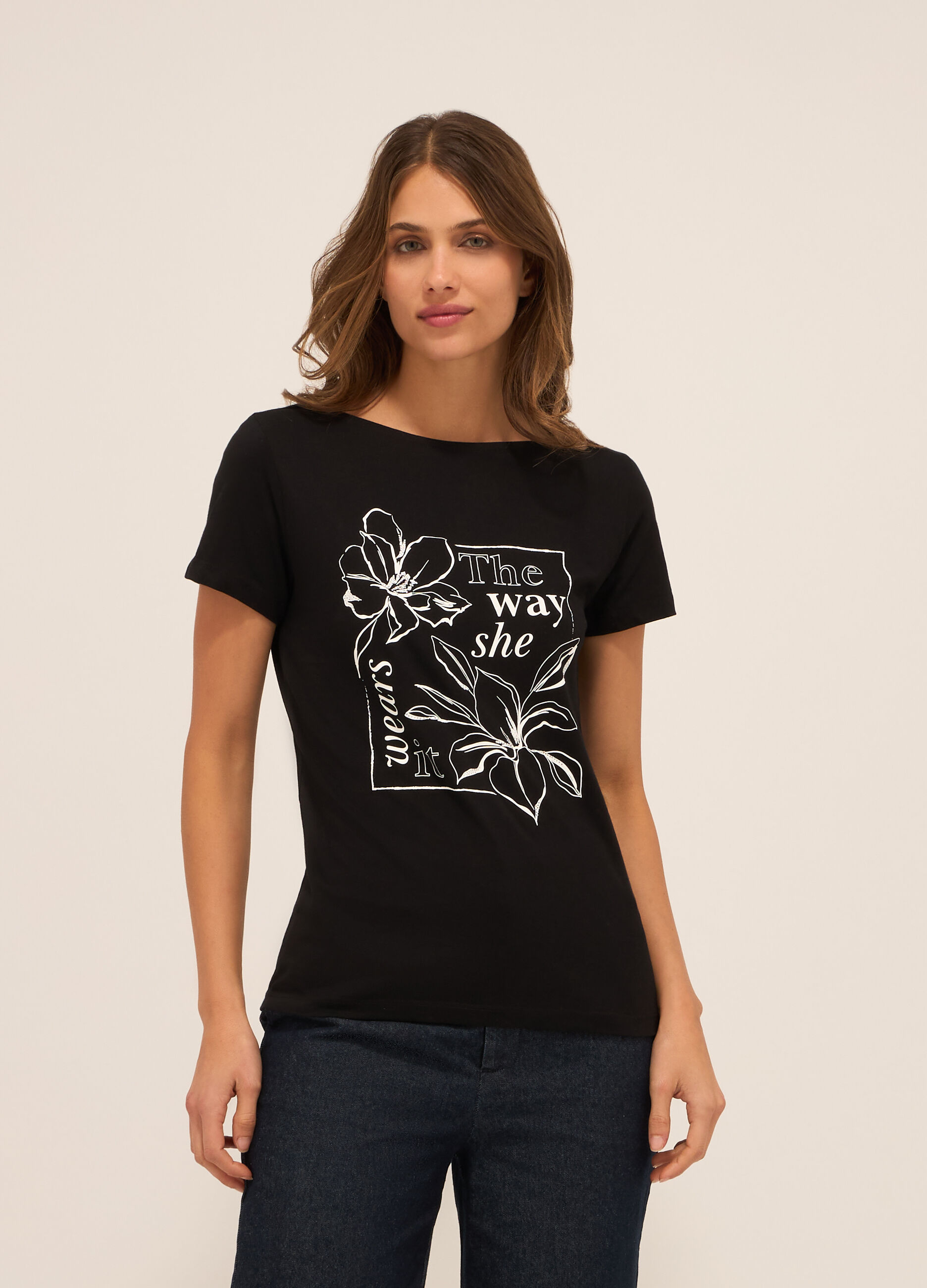 T-shirt in jersey di puro cotone donna