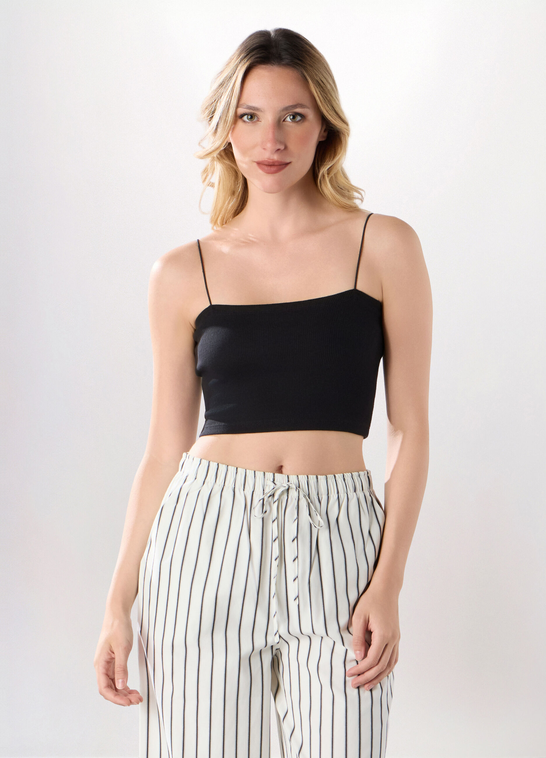 Top a fascia in costina di cotone stretch donna_0