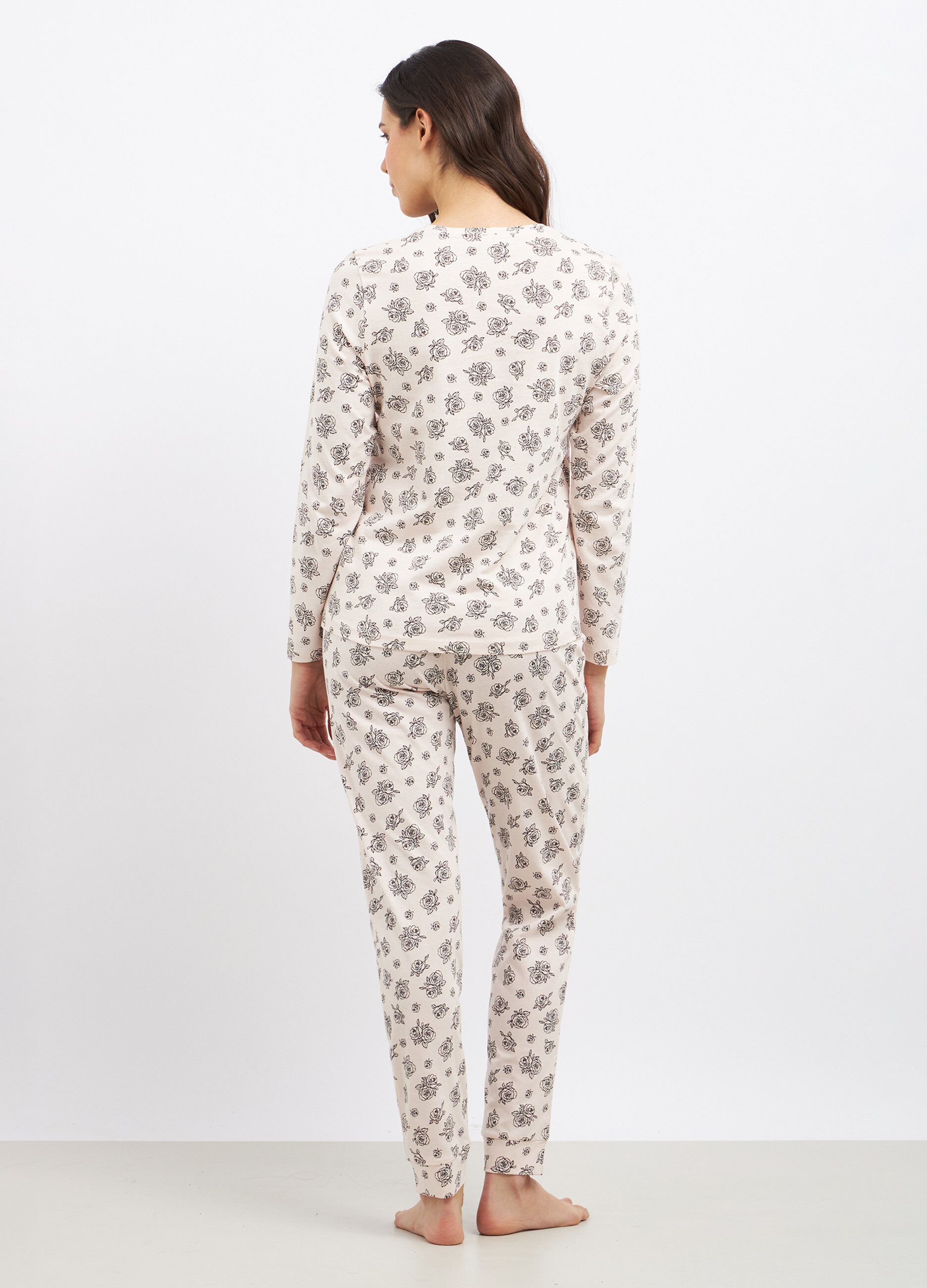 Set pigiama lungo in puro cotone stampato donna_1