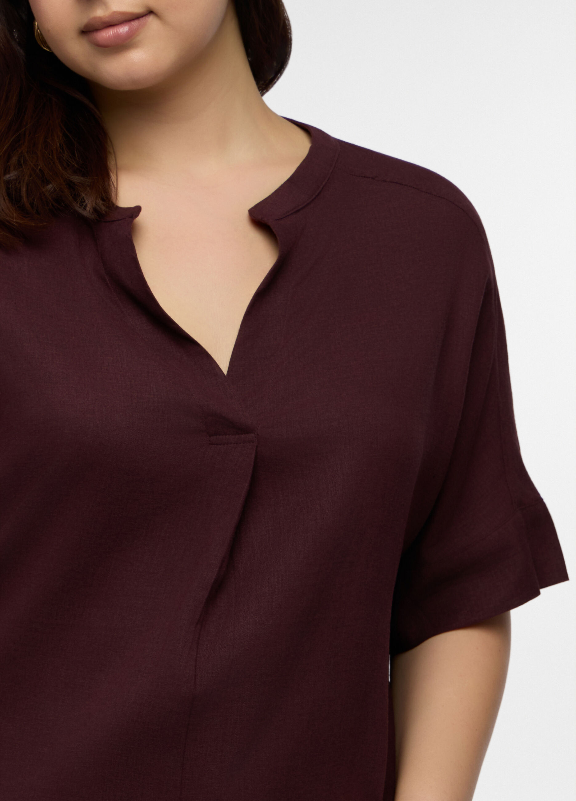 Blusa Fit Regular con scollo a V misto lino donna curvy_2