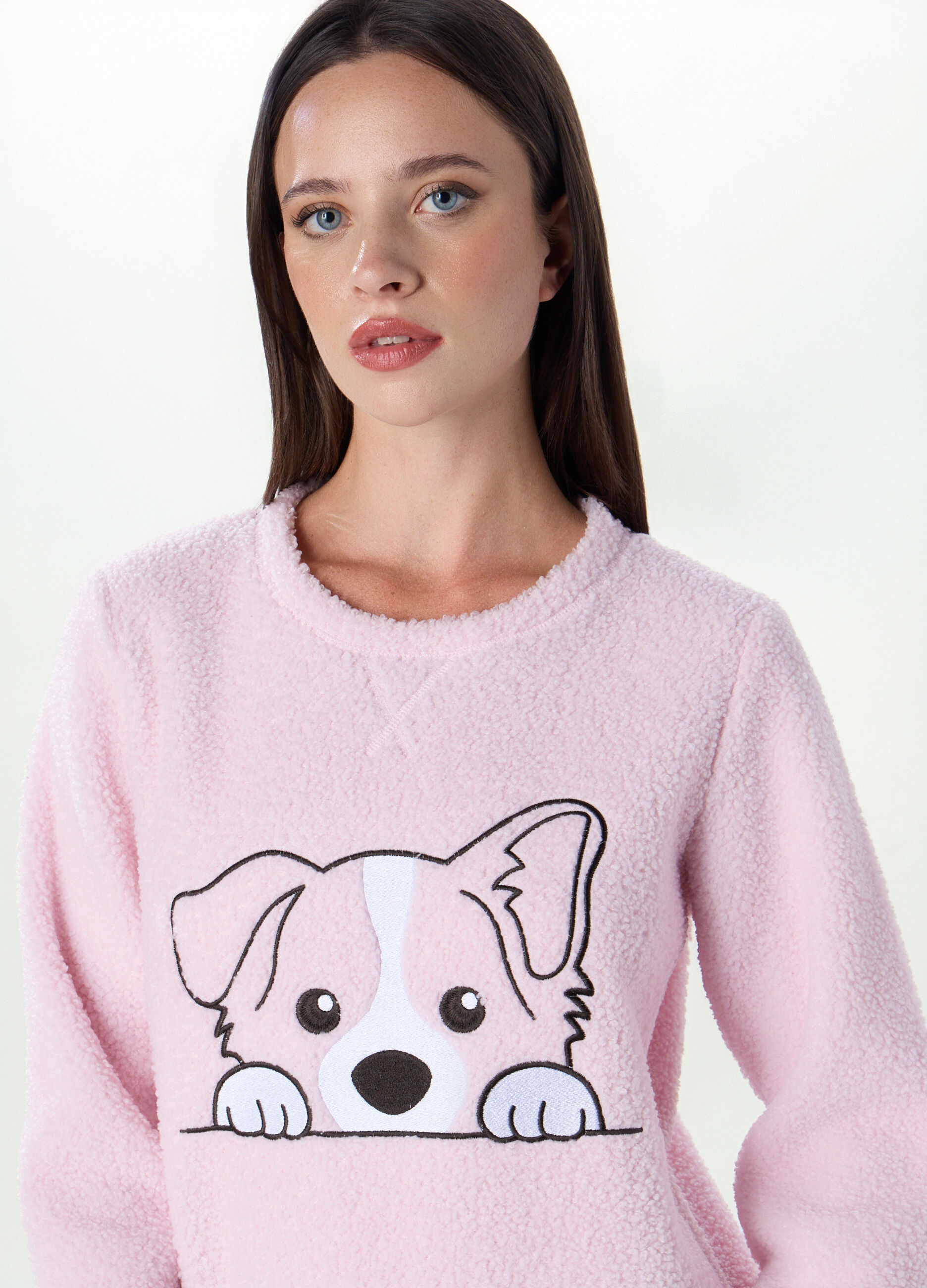 Top pigiama in pile teddy con ricamo donna_2