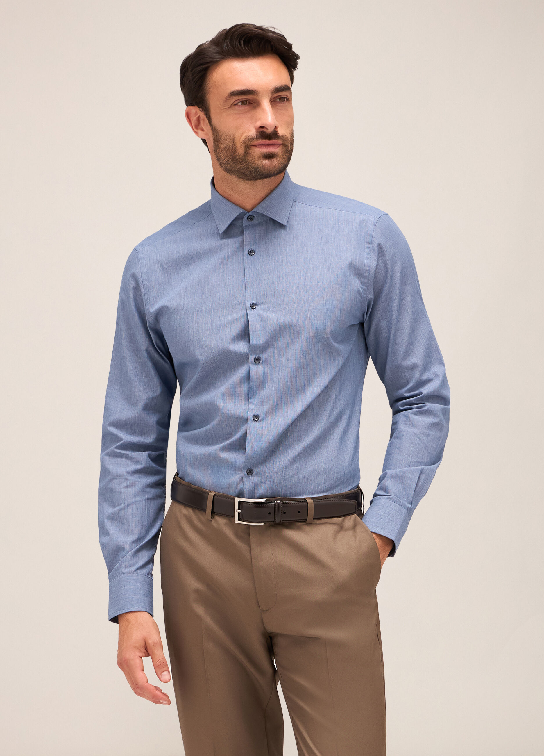 Camicia slim fit colletto francese in misto cotone uomo_0