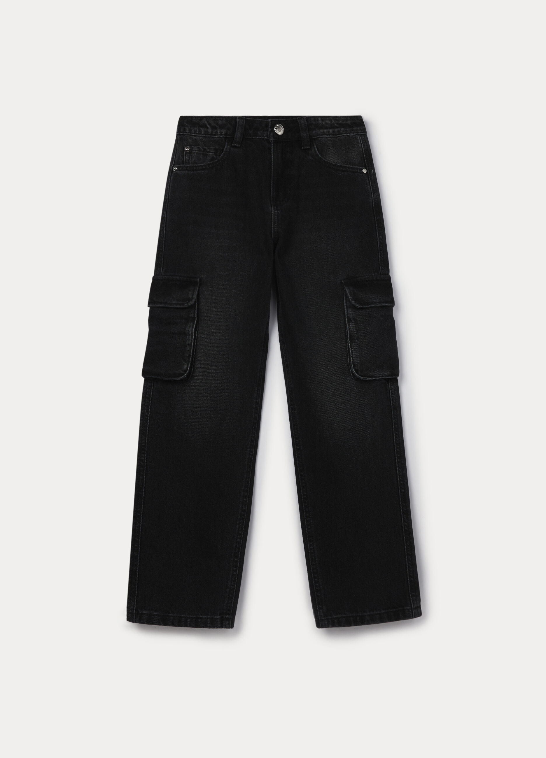 Pantaloni cargo in denim di puro cotone ragazza_0