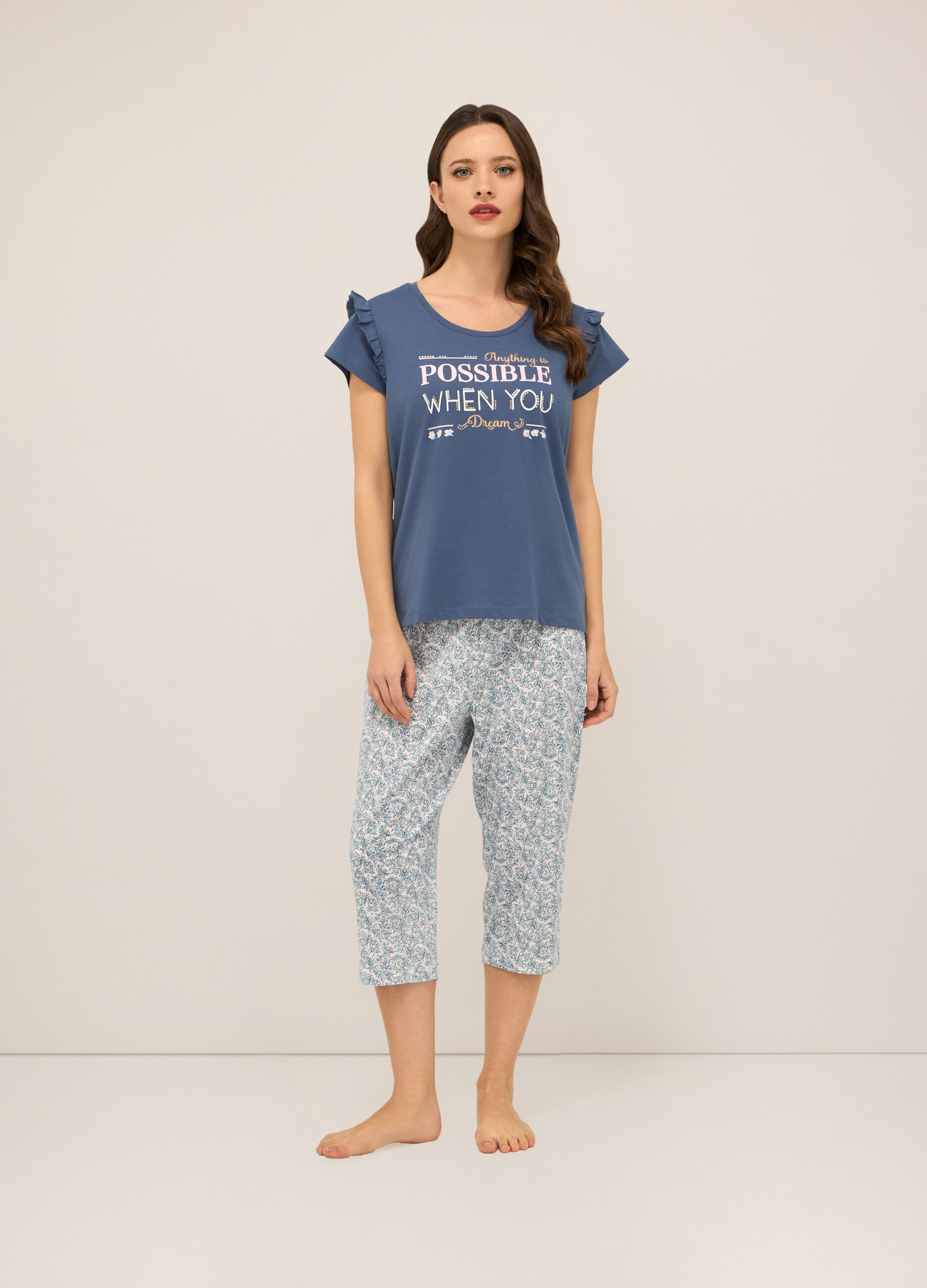 Set pigiama corto in jersey di puro cotone donna_0
