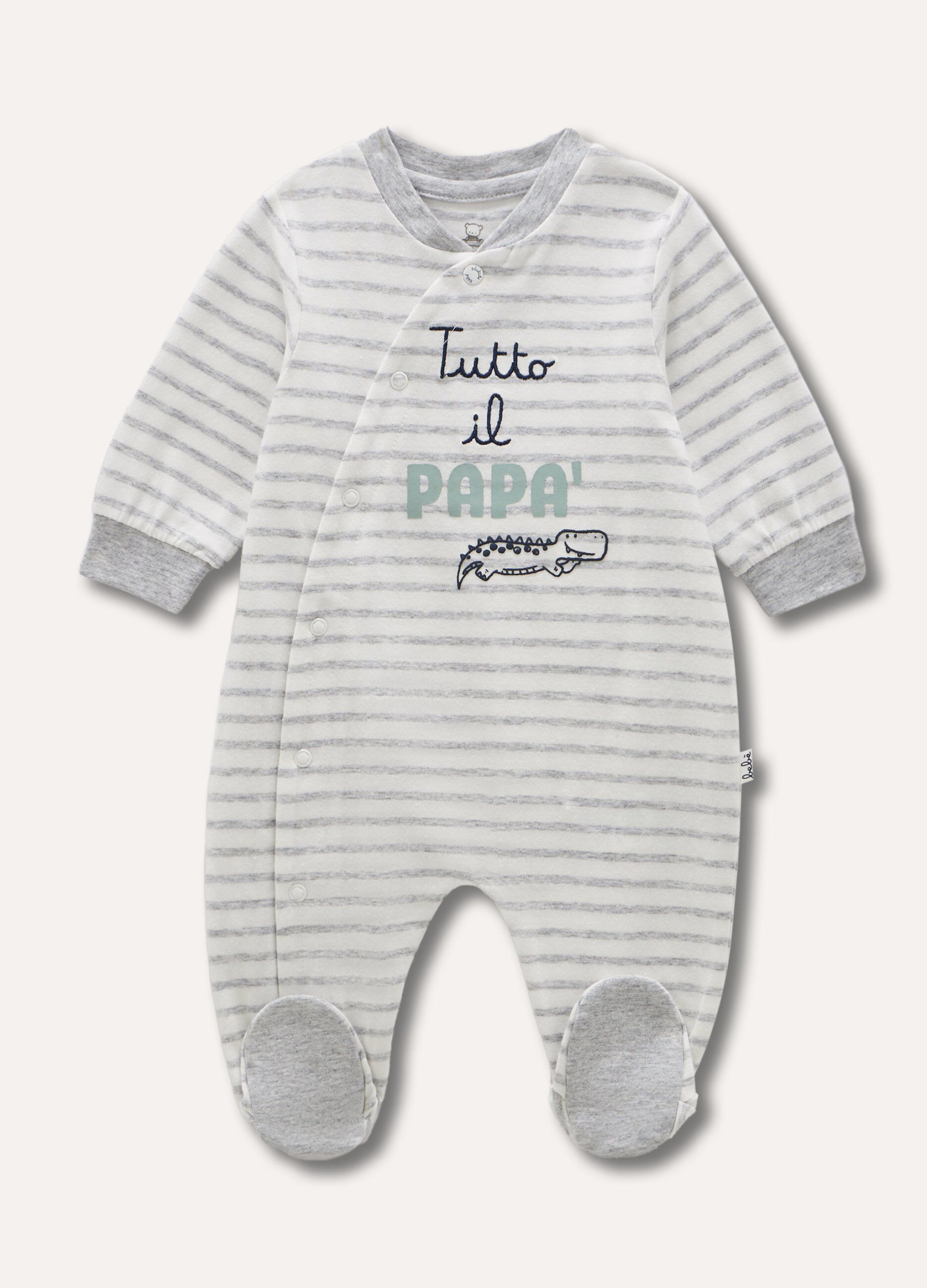 Tutina in cotone stretch rigata con ricamo neonato_0