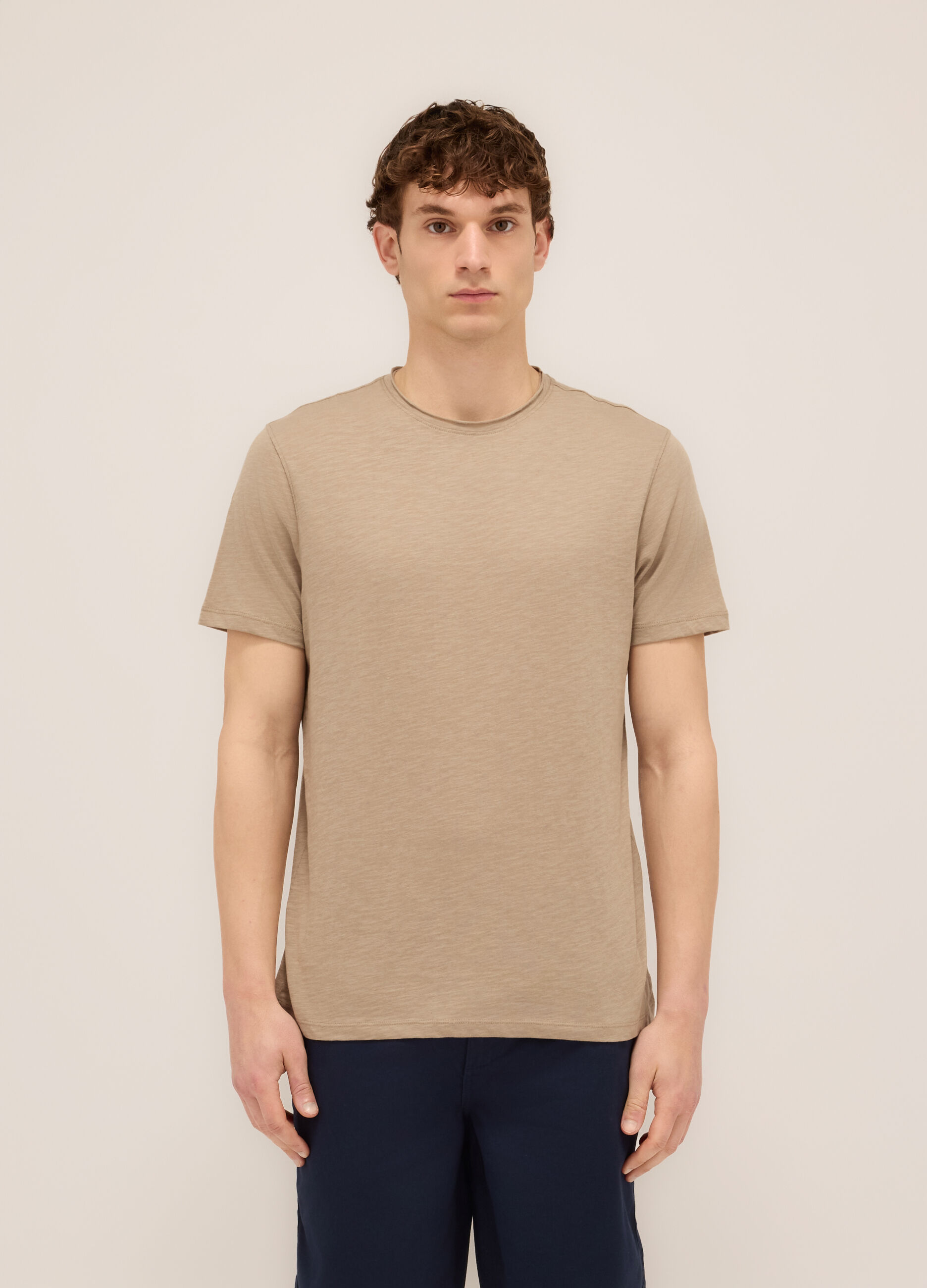 T-shirt girocollo in cotone fiammato uomo_0