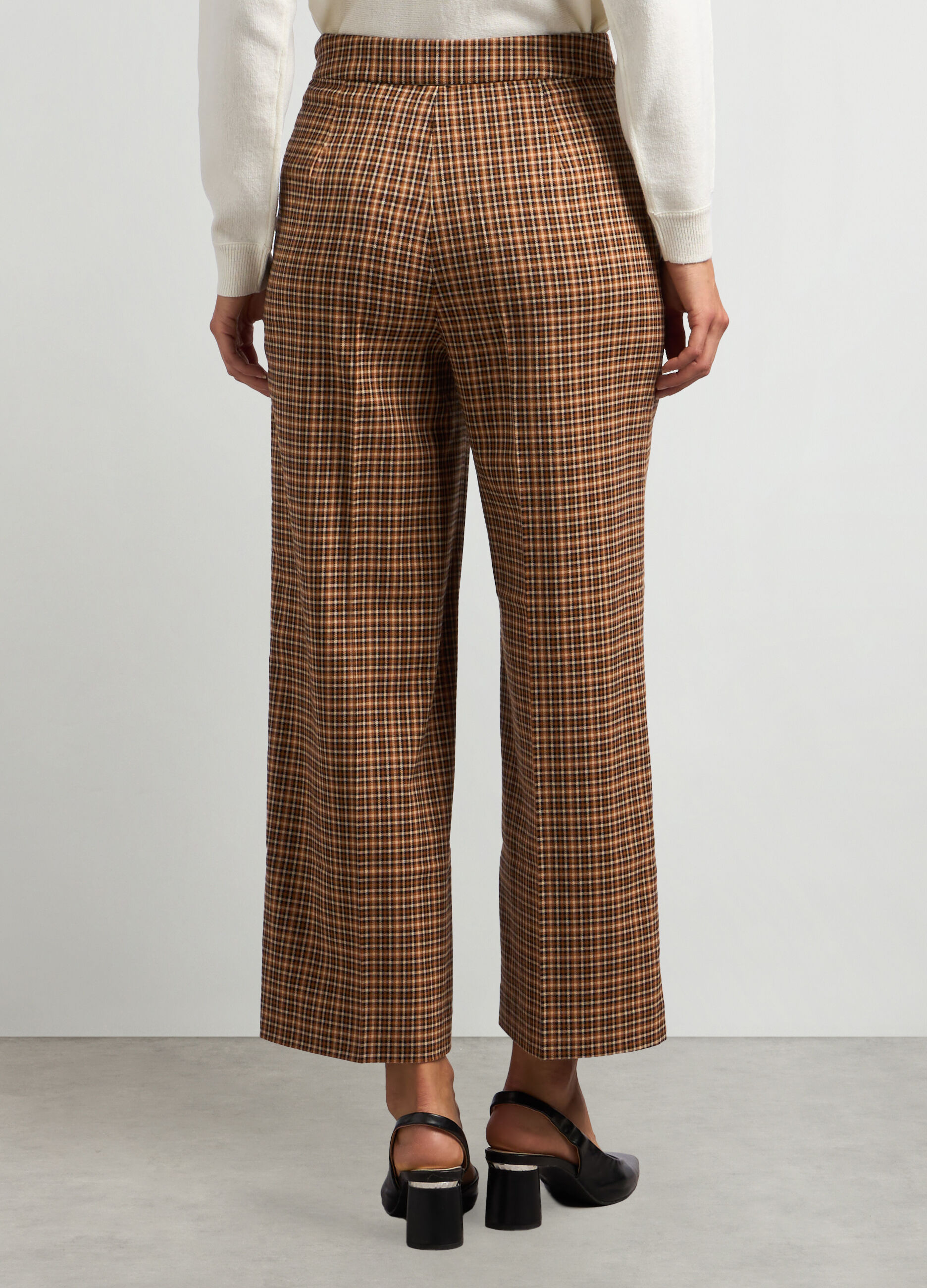 Pantaloni palazzo a quadri in misto viscosa donna_1
