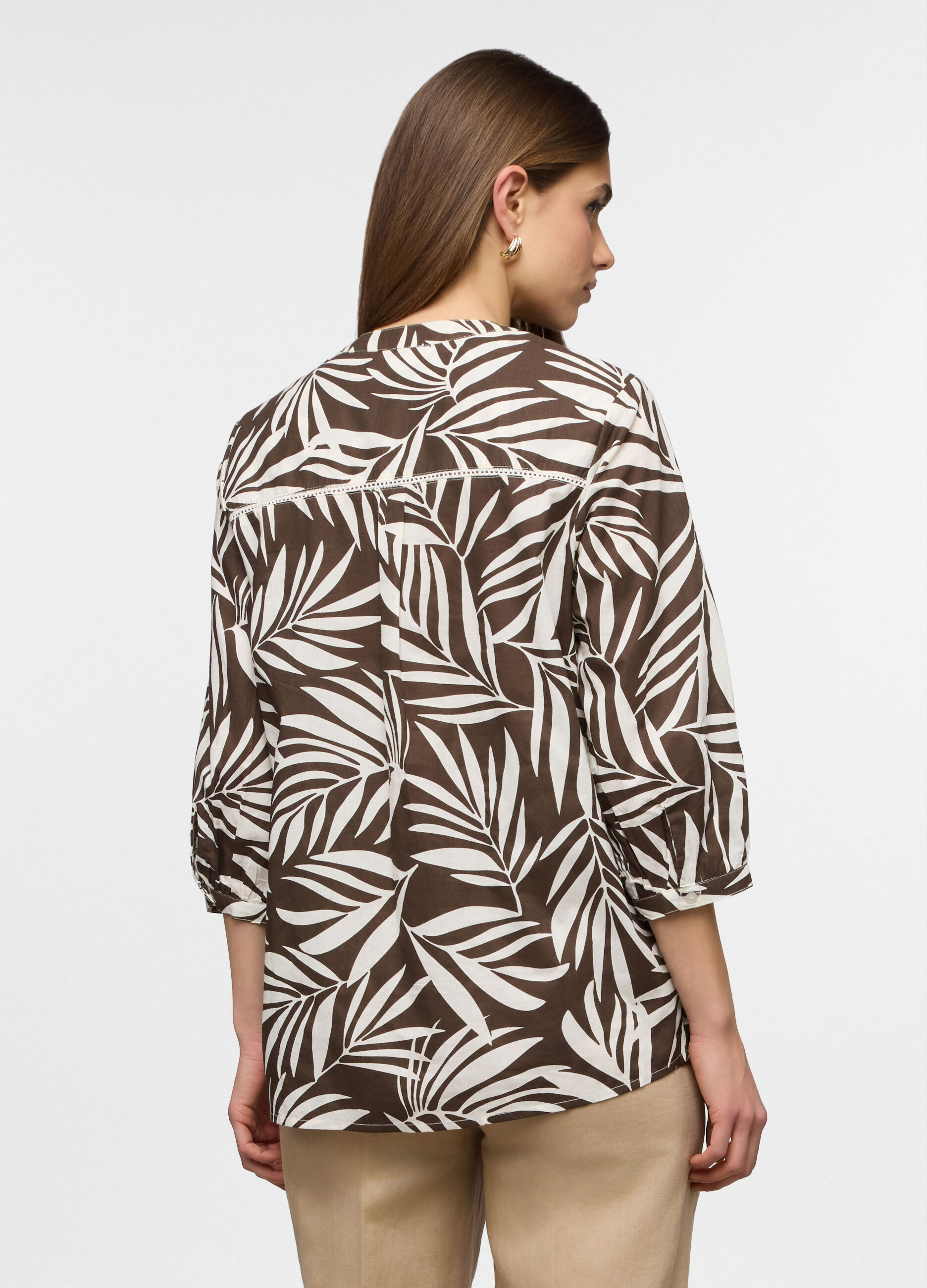 Camicia fit over con scollo a V in puro cotone voile donna_1