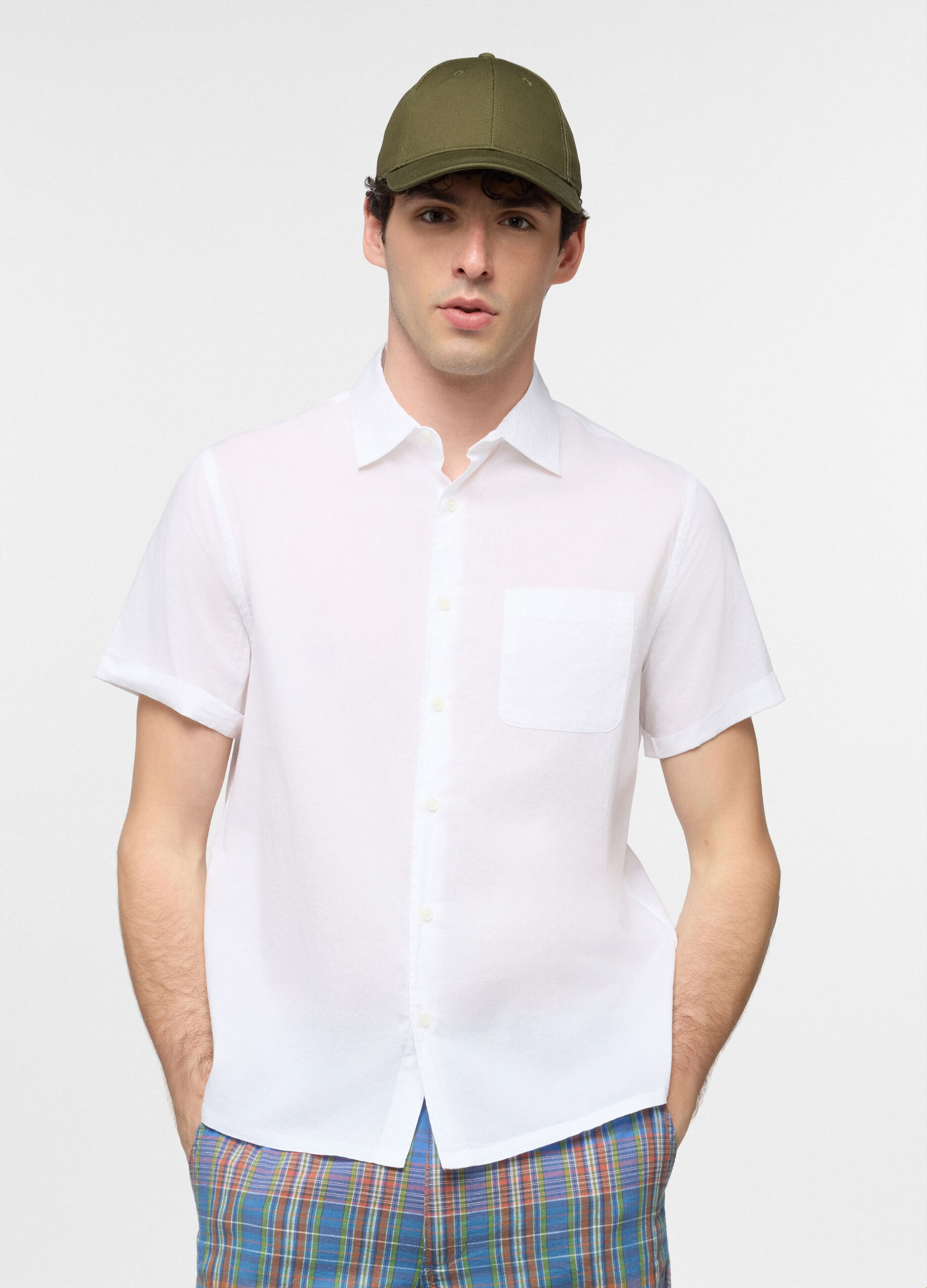 Camicia a maniche corte con collo classico in cotone uomo_0