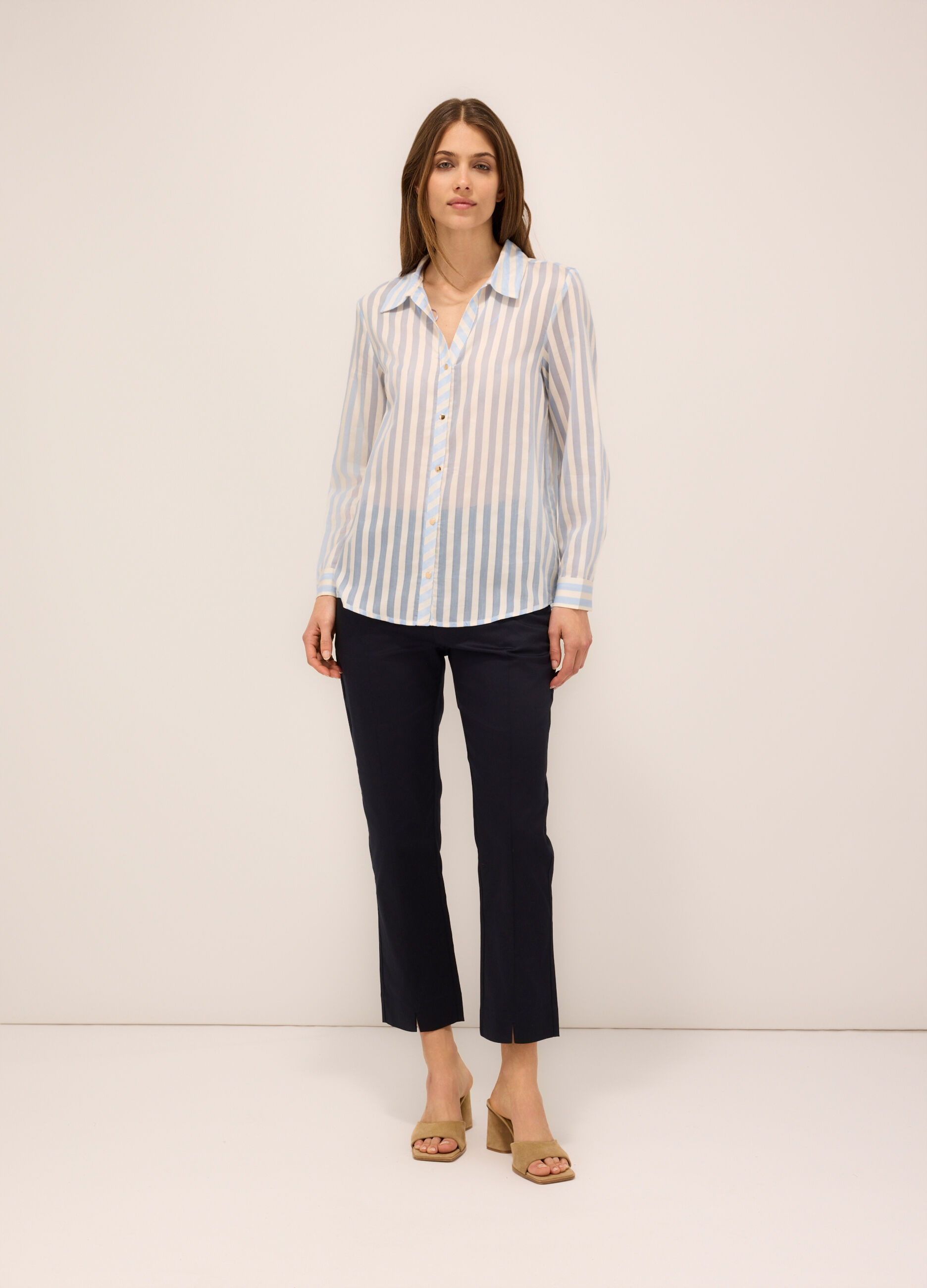 Pantaloni in raso di cotone stretch donna_0