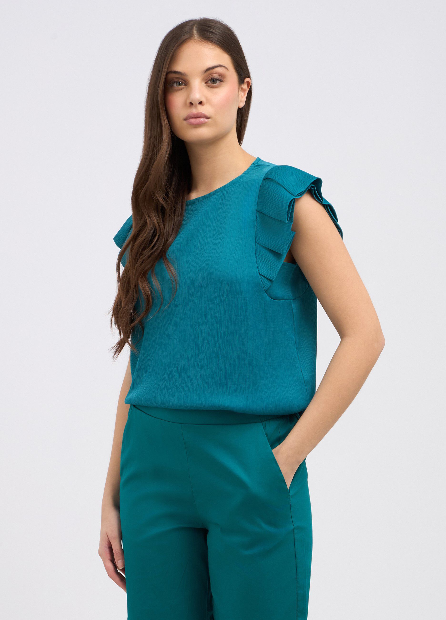Blusa creponne con rouches donna_0