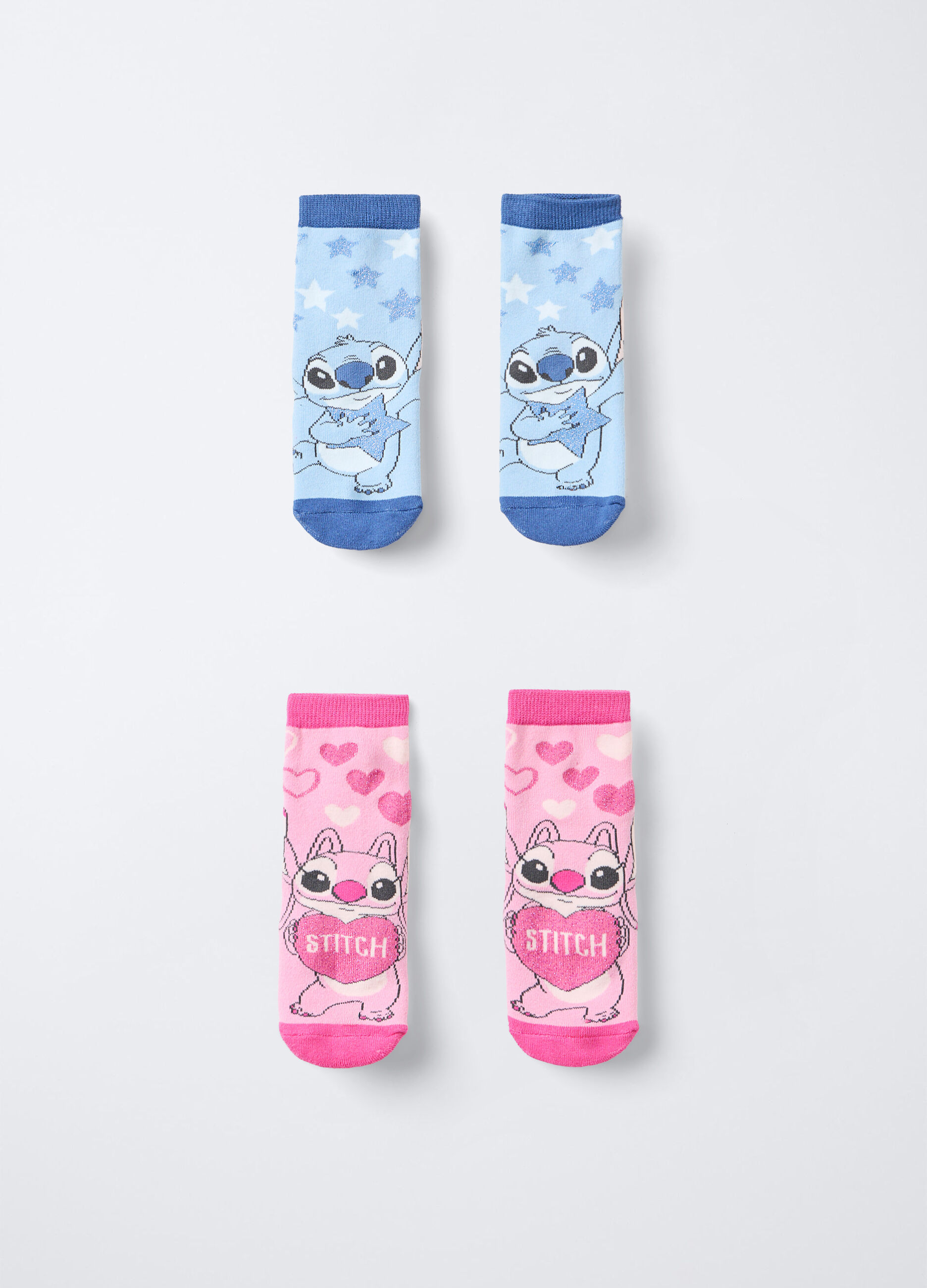 Pack 2 calze corte antiscivolo Stitch in spugna di cotone stretch bambina_0