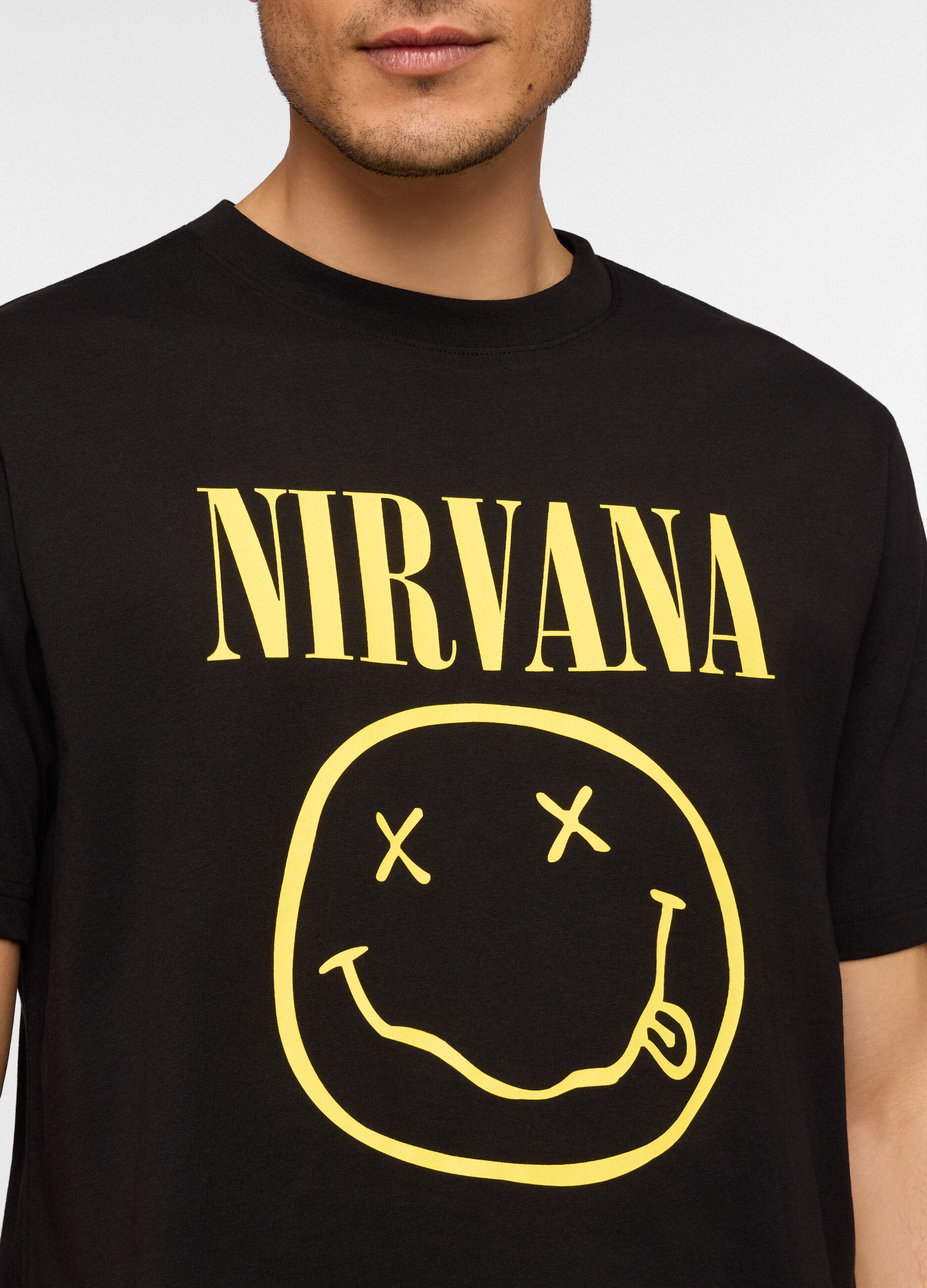 T-shirt girocollo in cotone con stampa Nirvana uomo