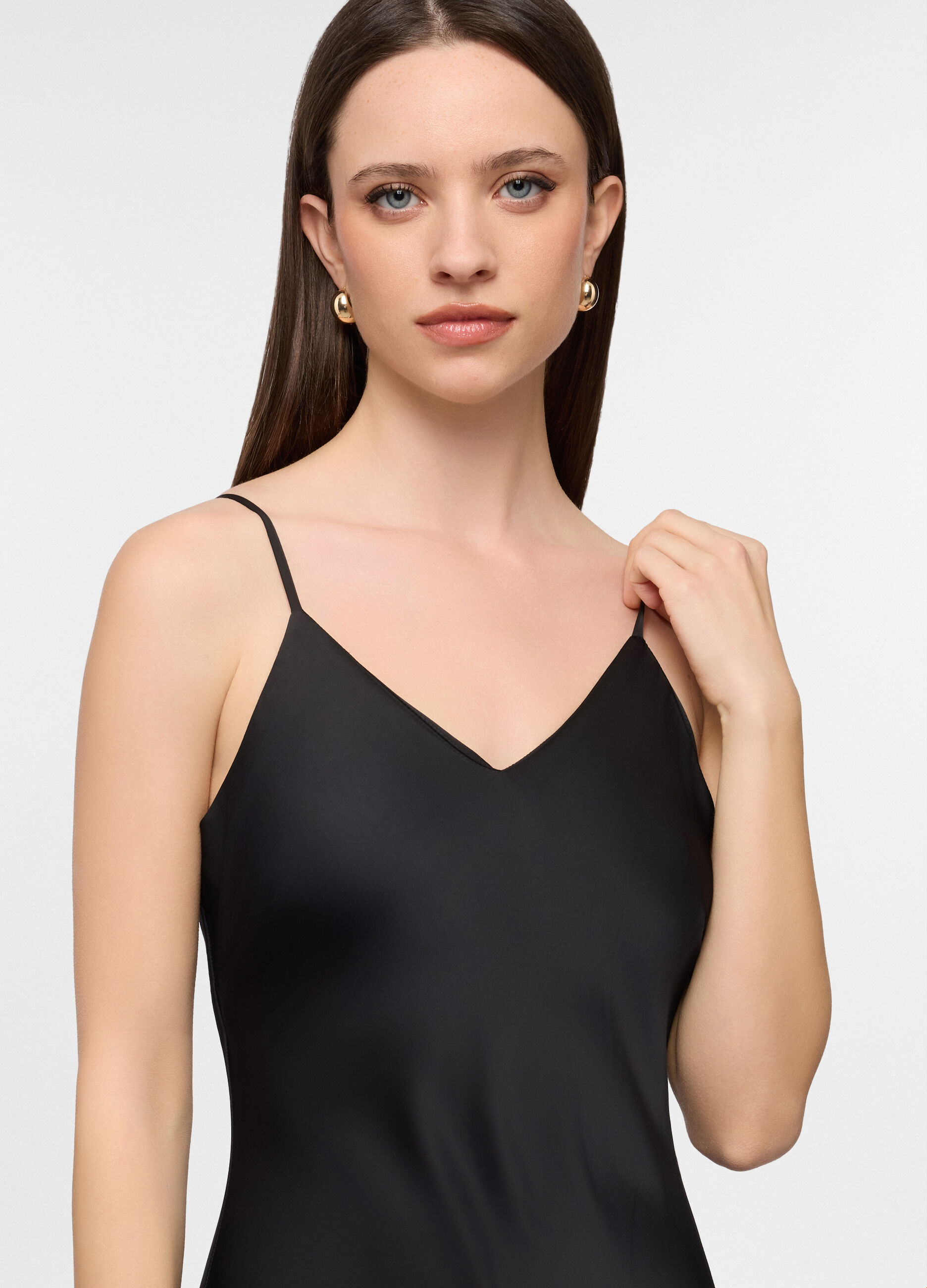 Abito lungo fitted in raso donna_2