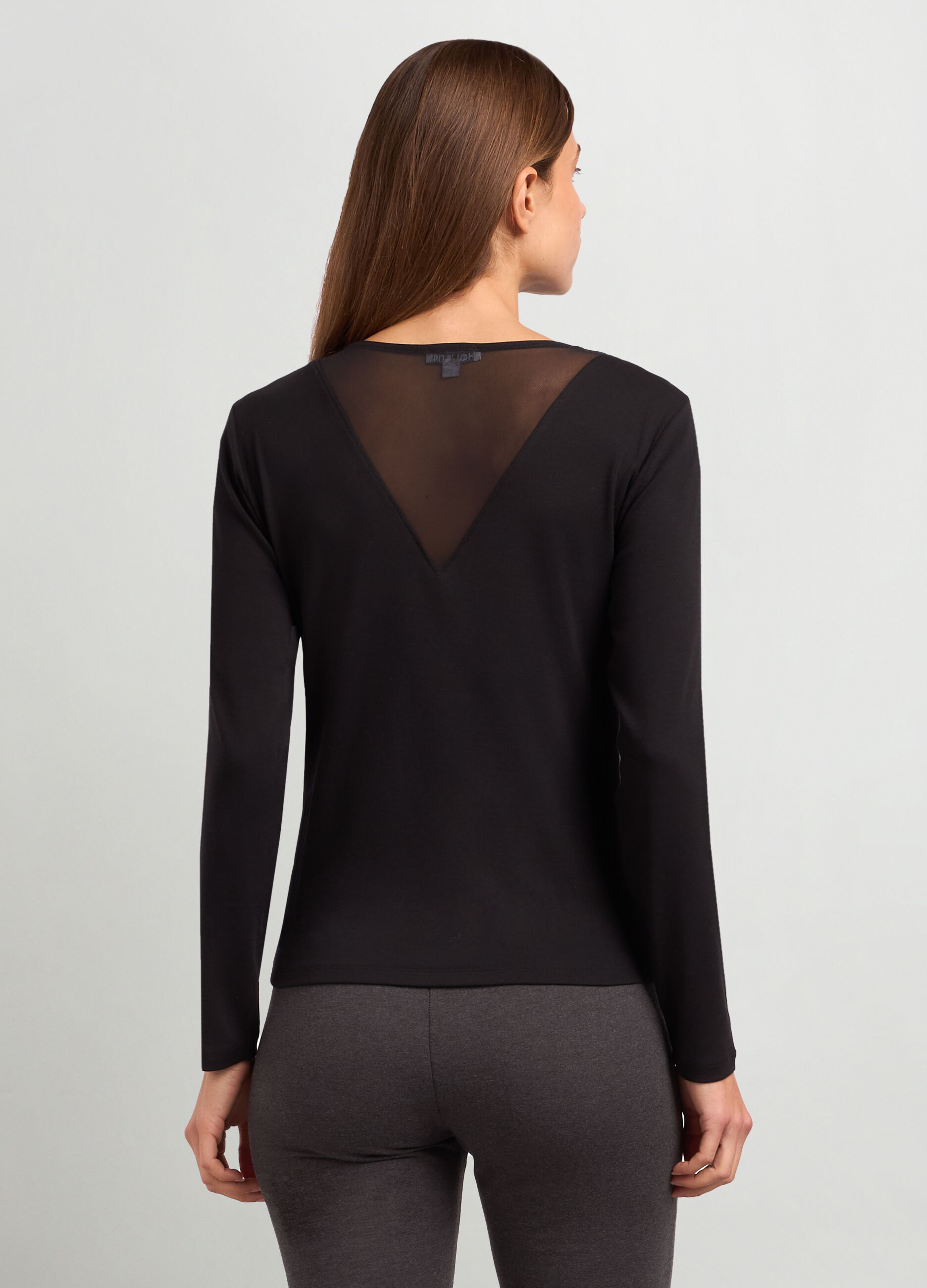T-shirt a maniche lunghe con inserto in mesh donna_1
