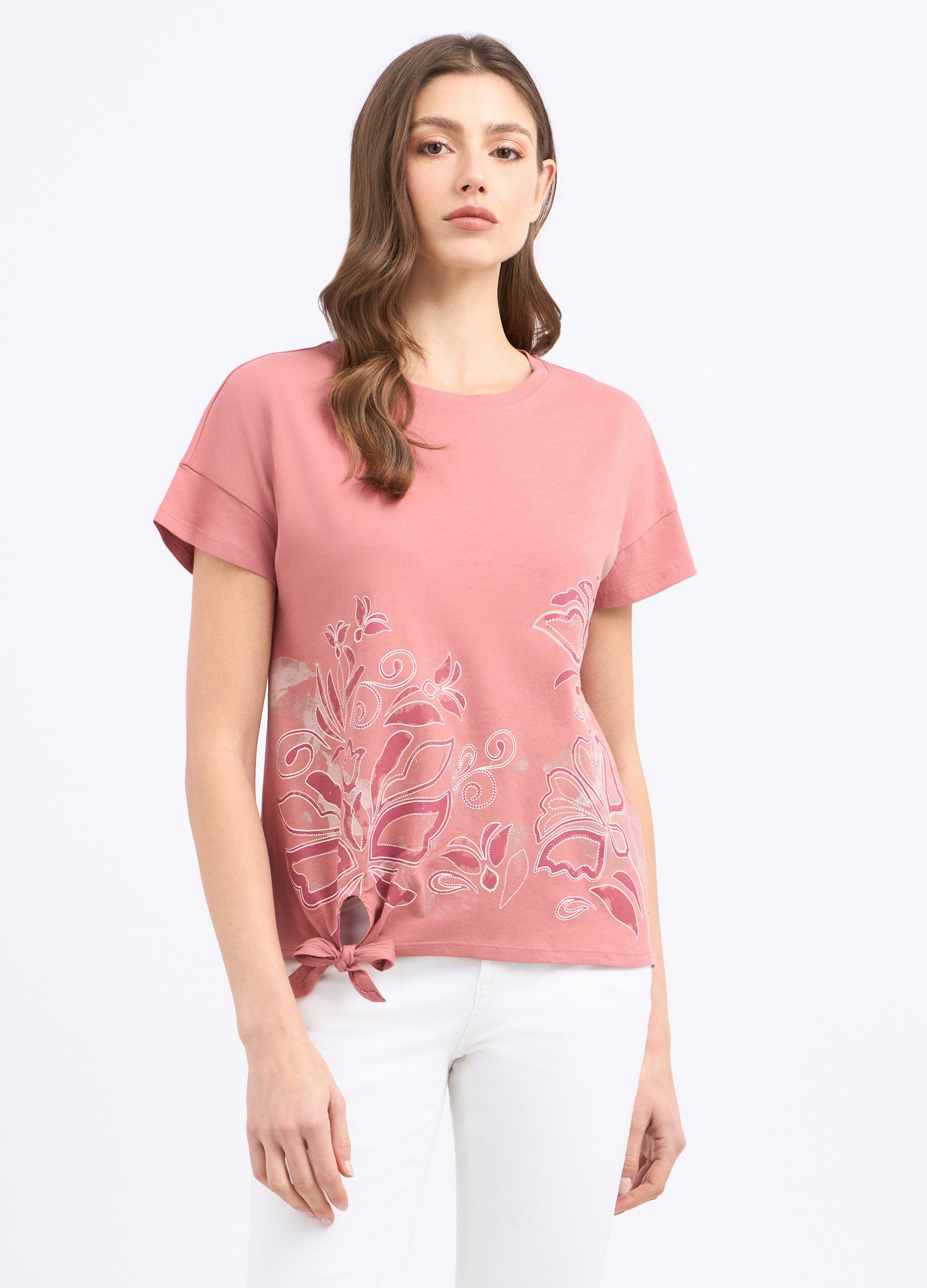 T-shirt in puro cotone con nodo donna_0