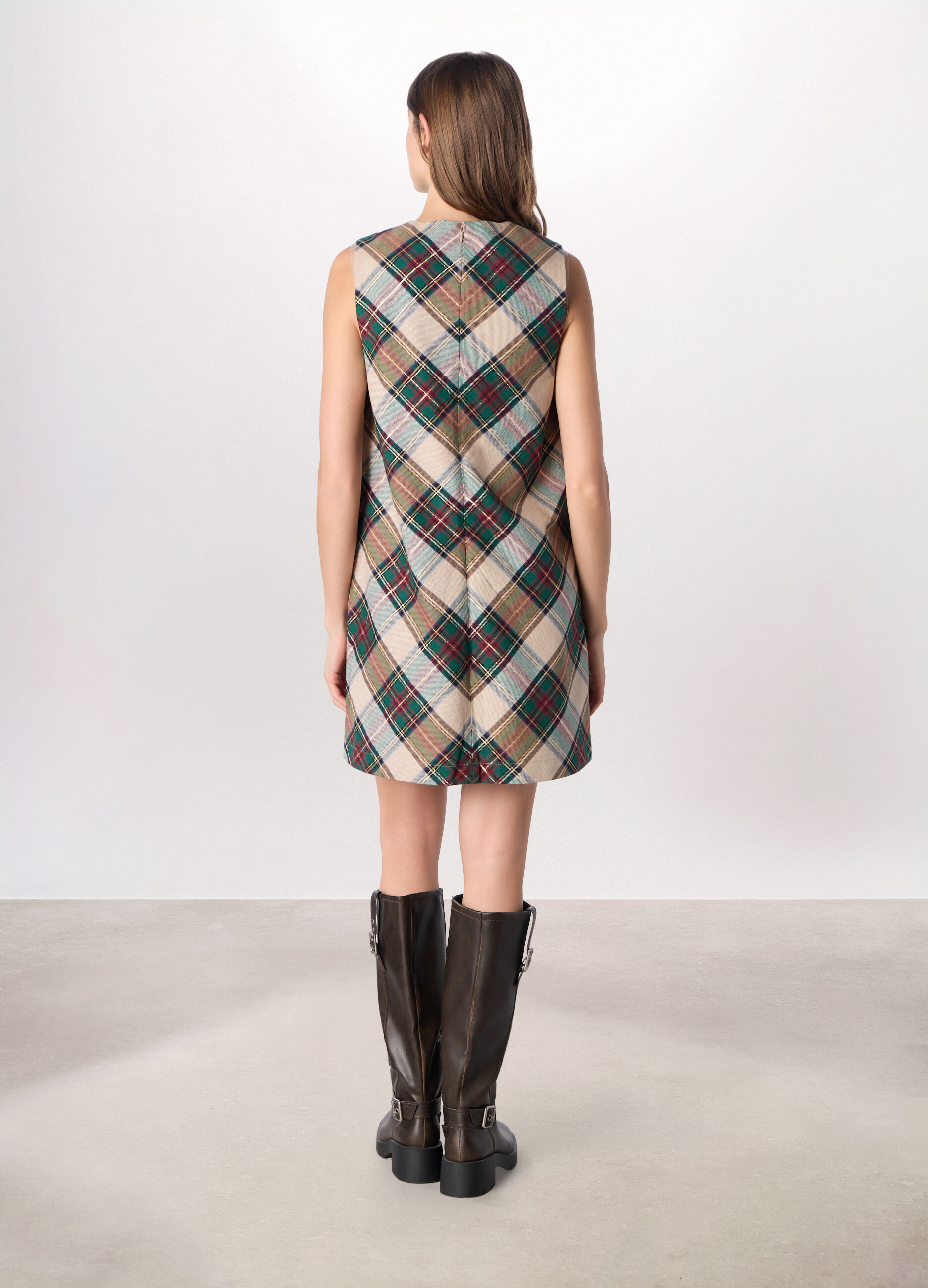 Abito corto a quadri in puro cotone donna _1