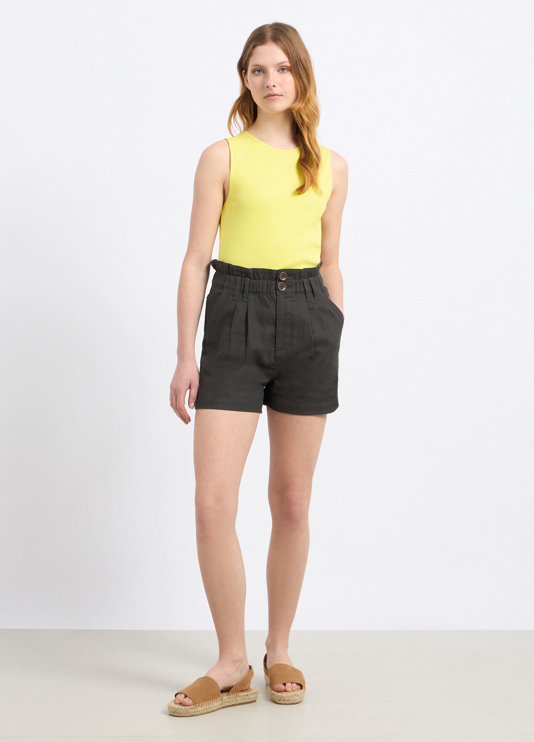 Shorts paperbag in misto lino donna_0