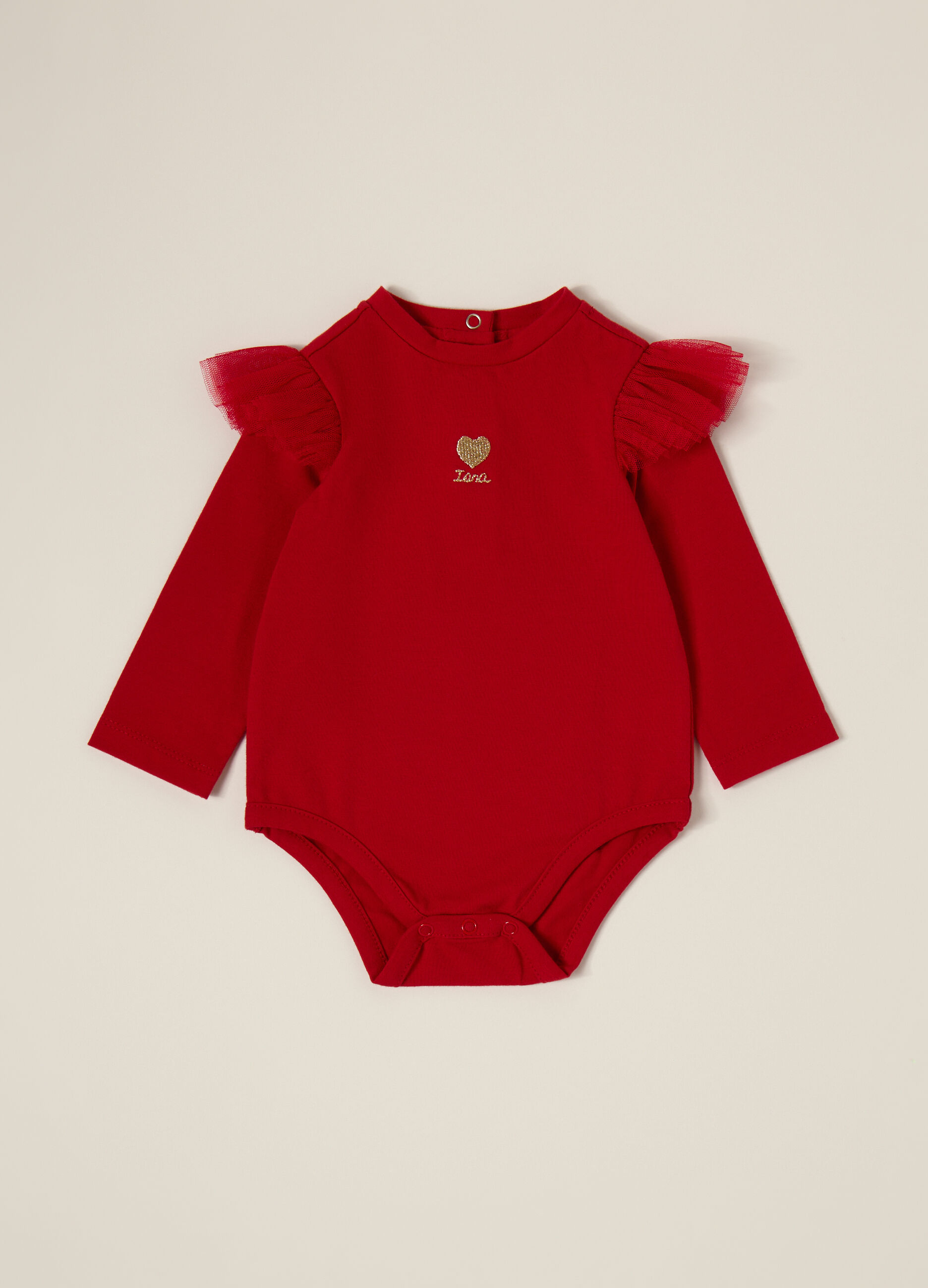 Body rosso elasticizzato in cotone_0