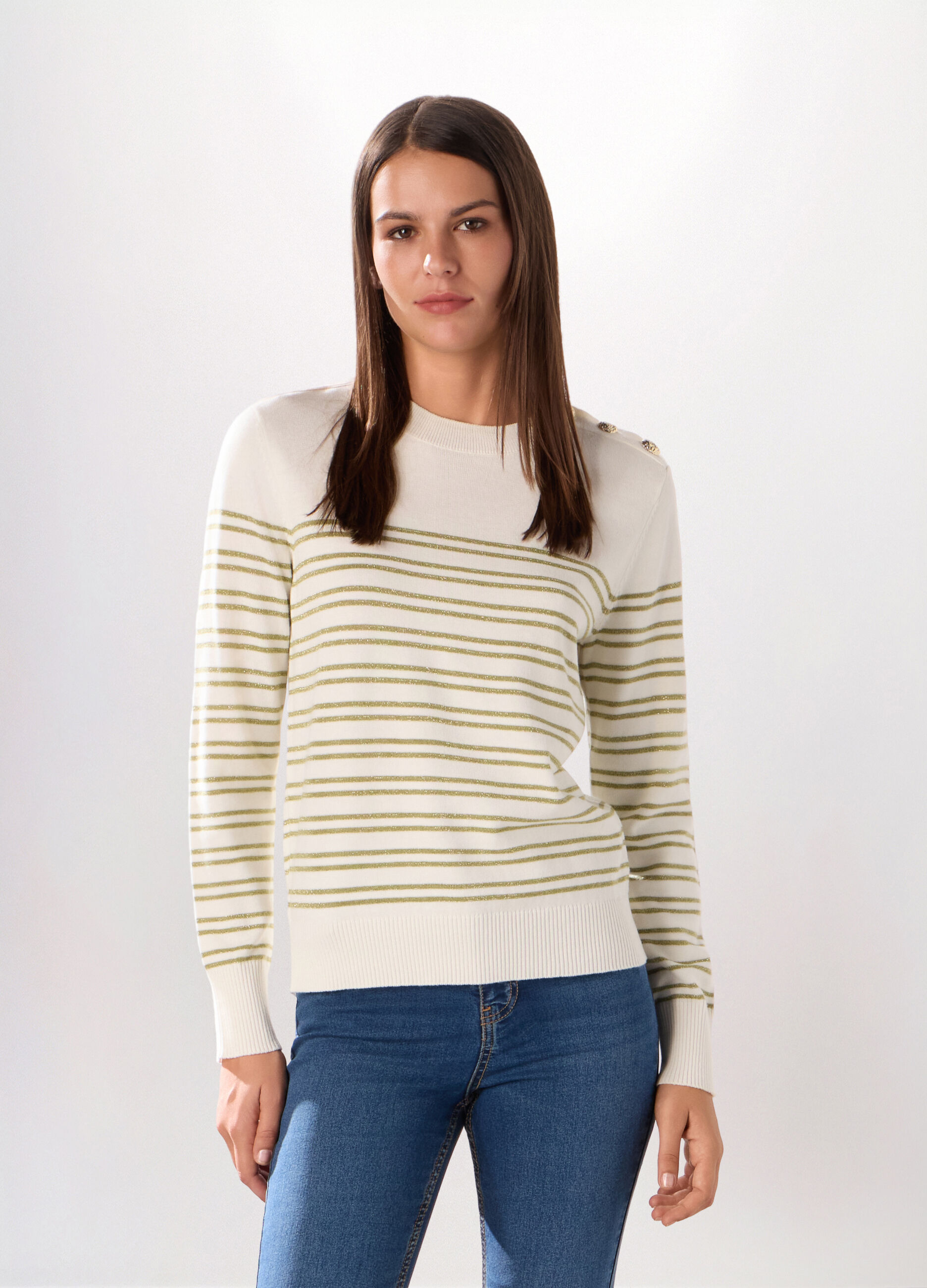 Pullover a righe misto cotone donna_0