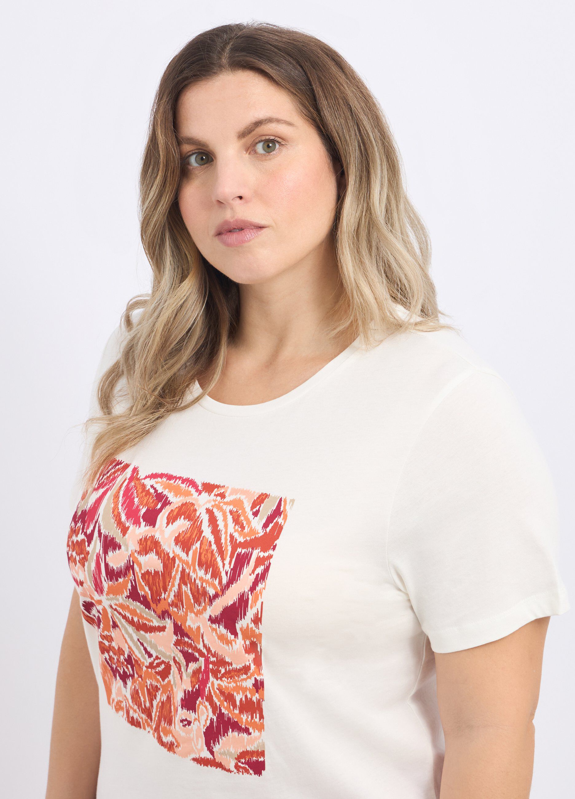 T-shirt in puro cotone con stampa donna curvy_2